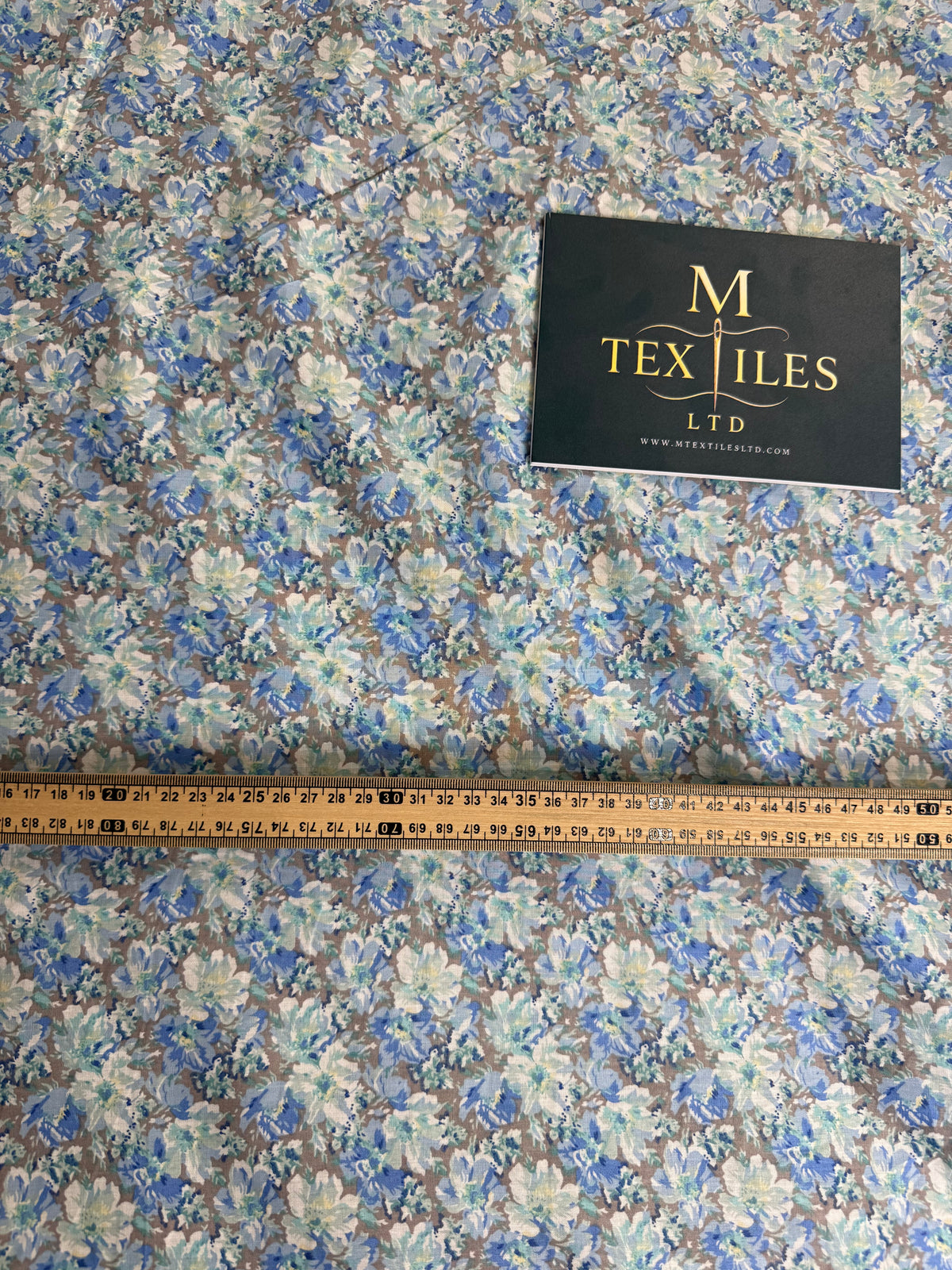 Blue Watercolour Floral Cotton Dress Fabric | Sold by the Metre