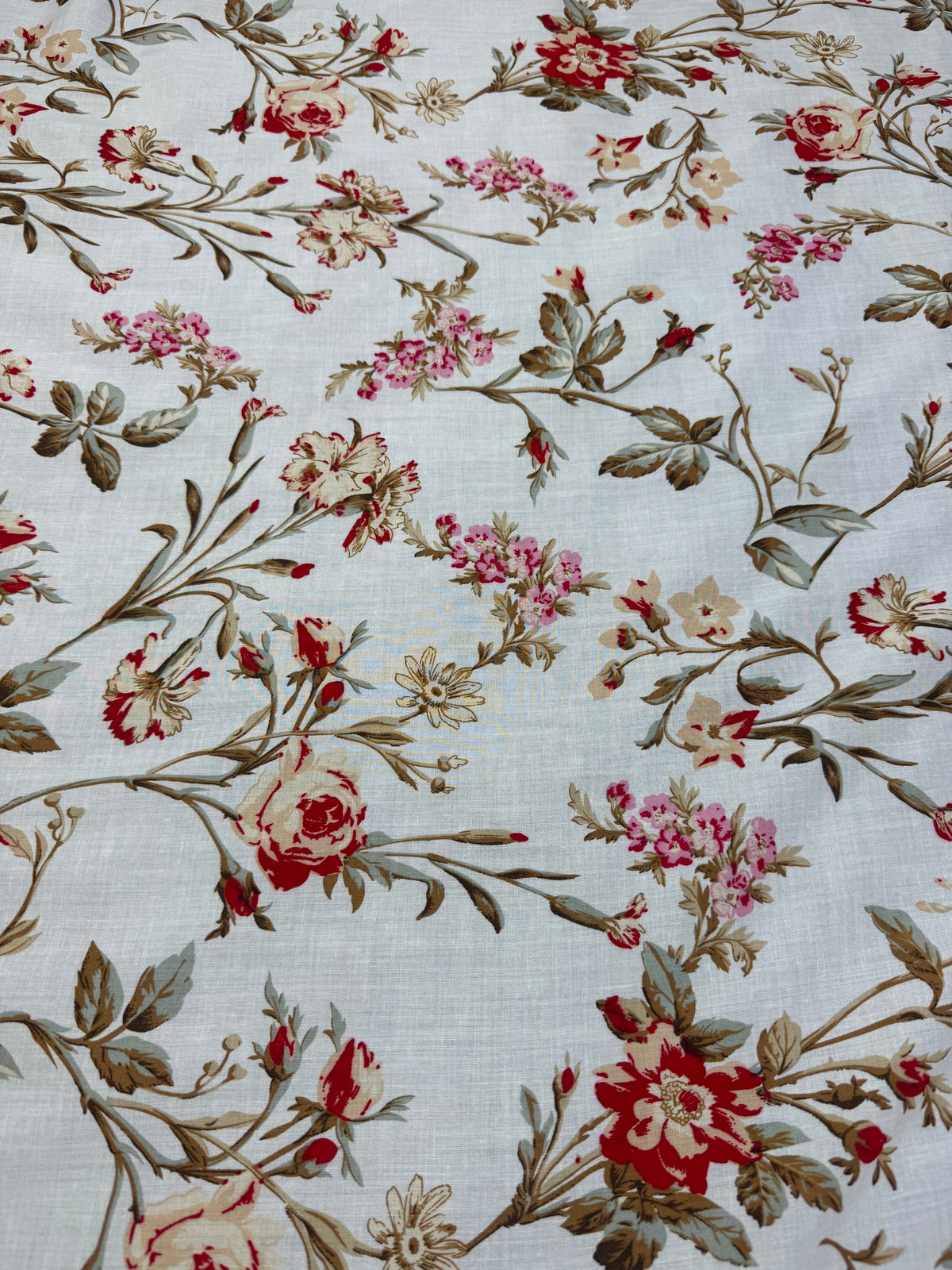 Vintage Rose on Ivory Viscose Dress Fabric | Sold by the Metre
