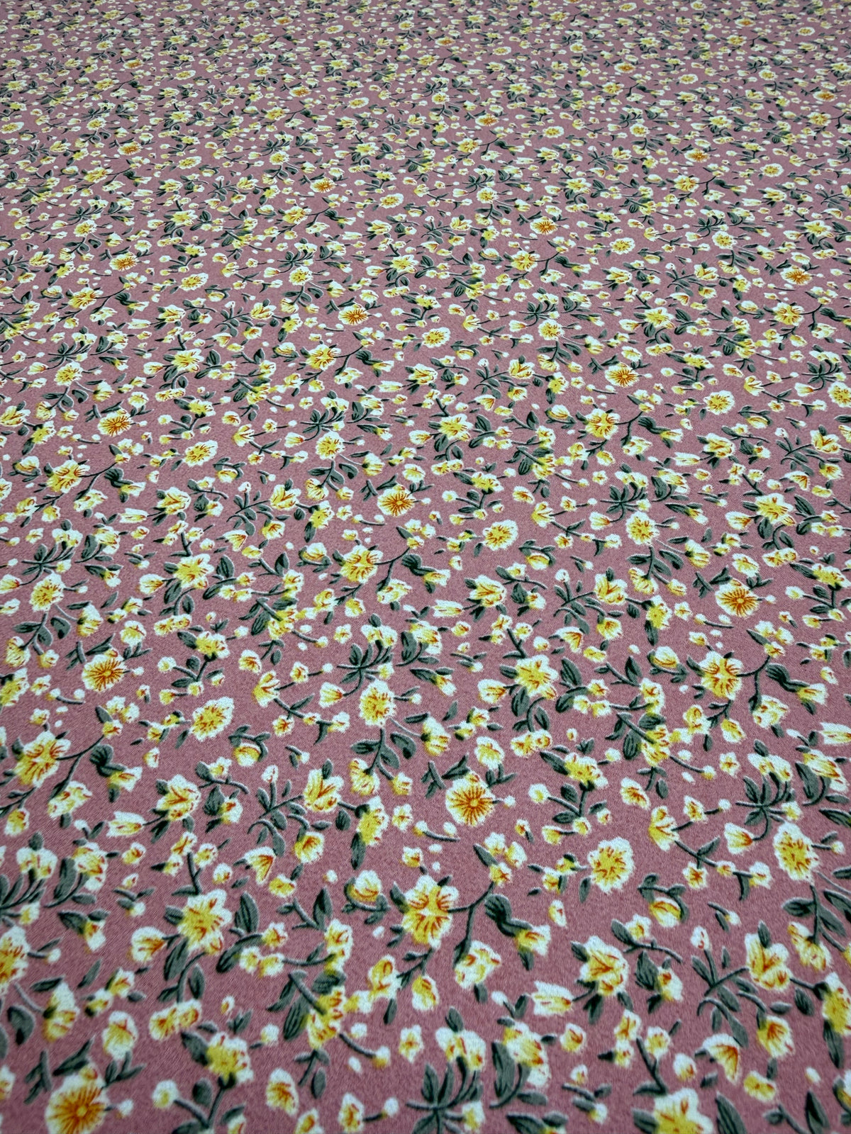 Yellow Daisy on Mauve Polyester Dress Fabric | Sold by the Metre