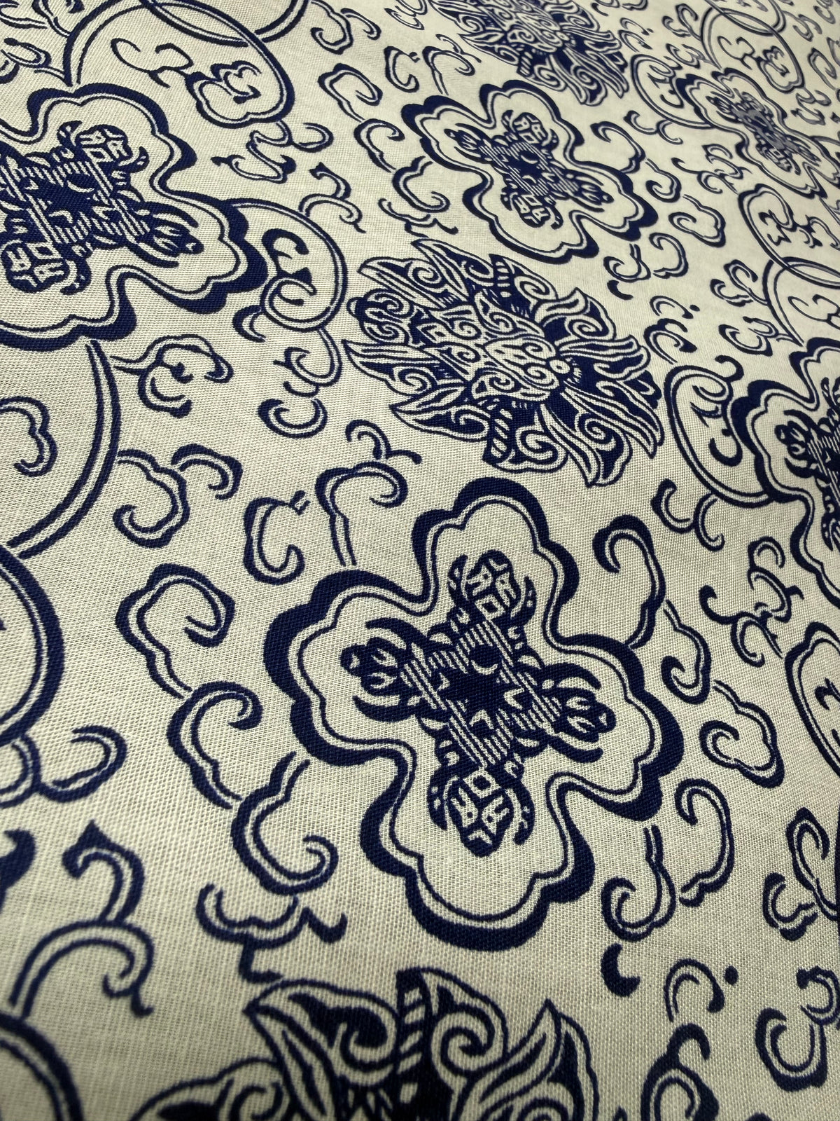 Delft Blue Medallion Cotton Dress Fabric | Sold by the Metre