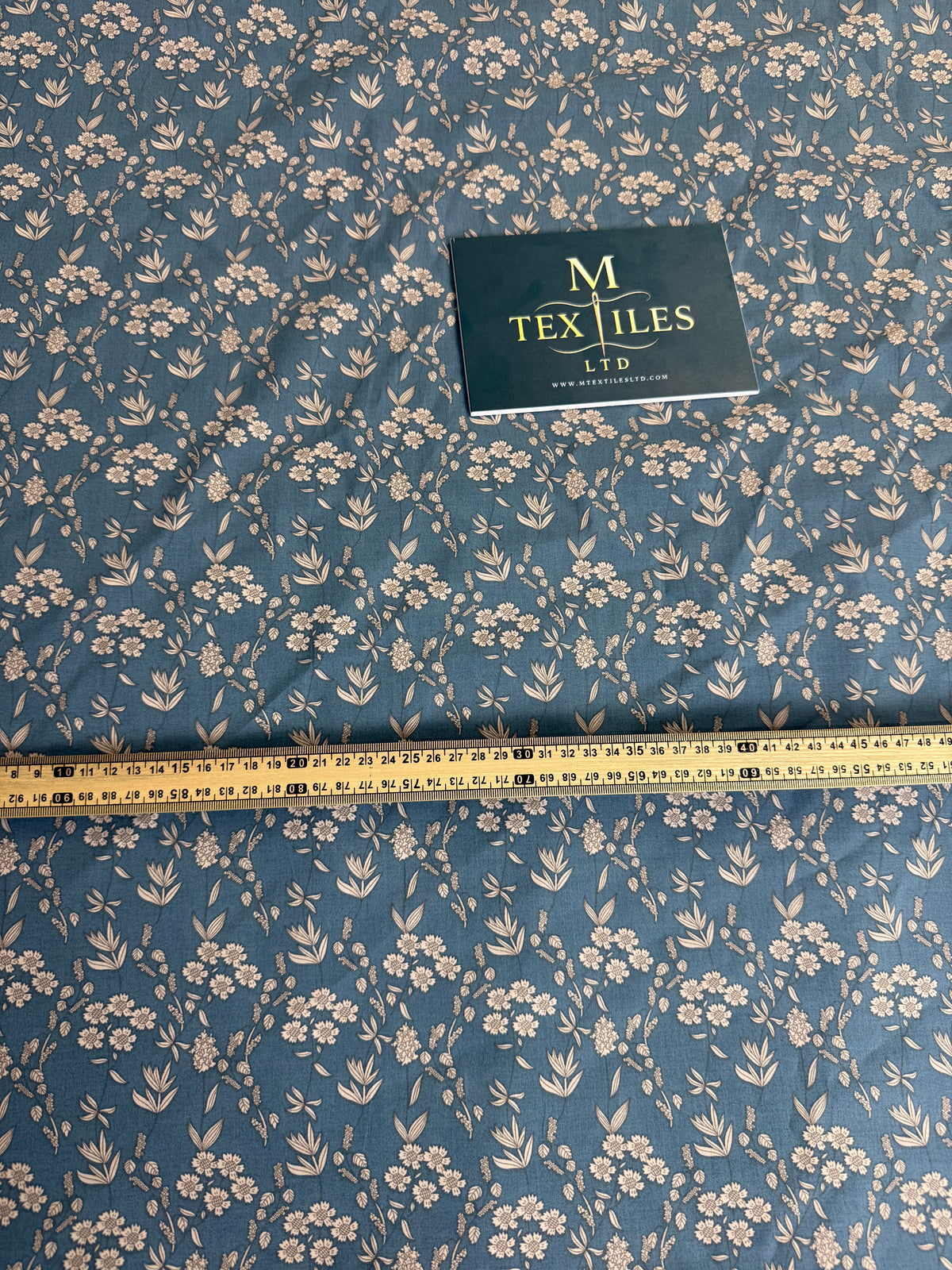 Cream Sprig on Teal Cotton Dress Fabric | Sold by the Metre