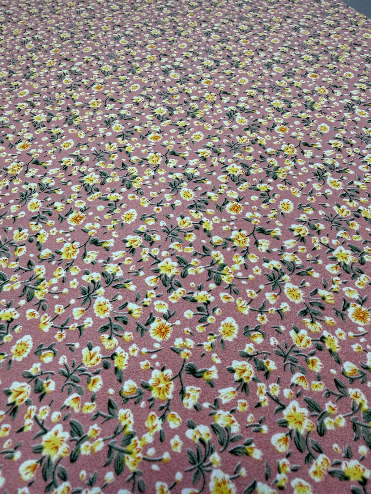 Yellow Daisy on Mauve Polyester Dress Fabric | Sold by the Metre