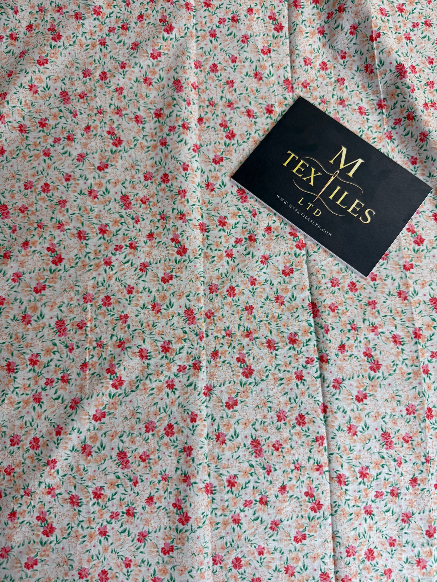 Pink Ditsy on Mint Cotton Dress Fabric | Sold by the Metre