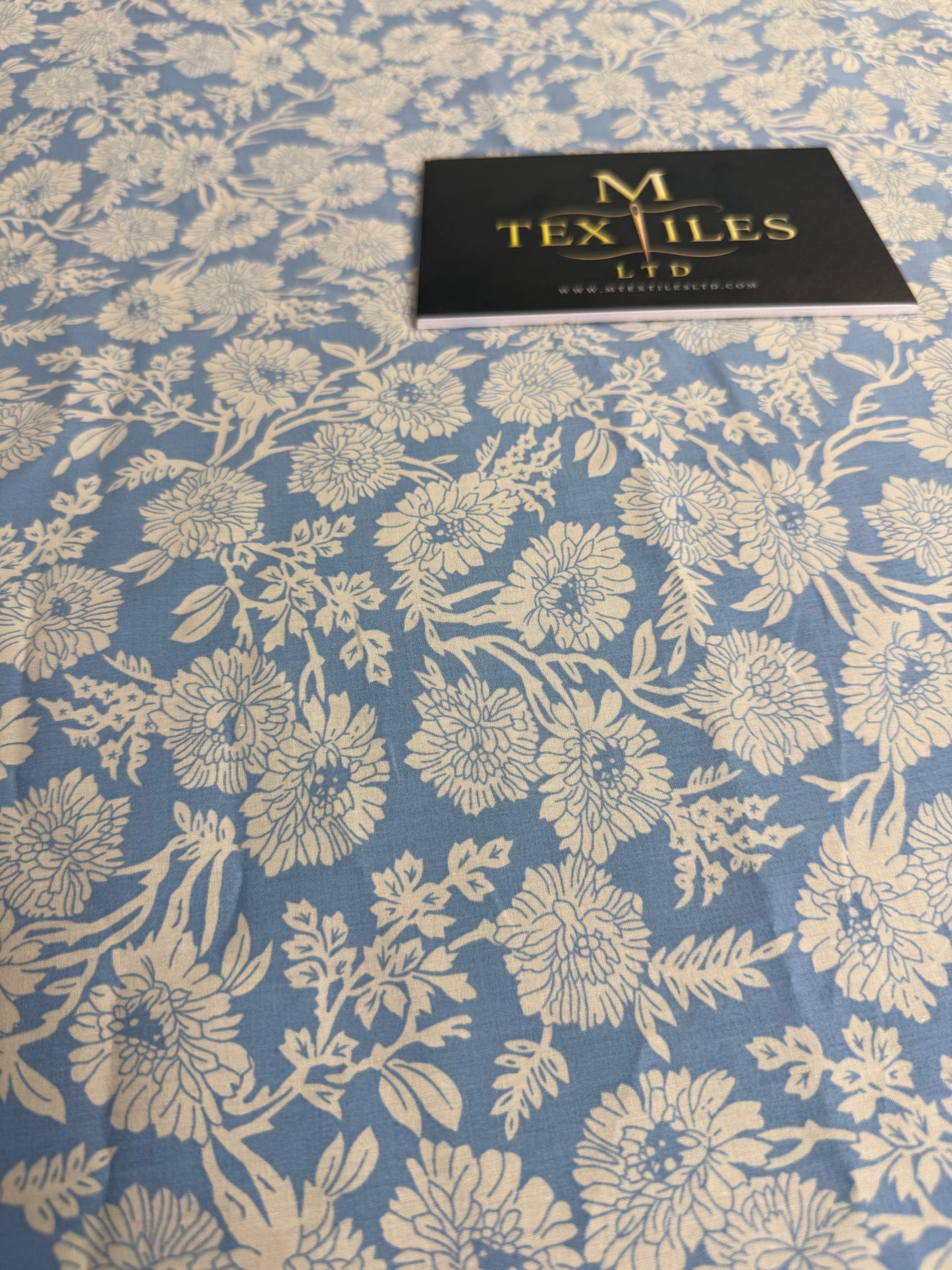 Cornflower & Cream Trailing Floral Cotton Dress Fabric | Sold by the Metre