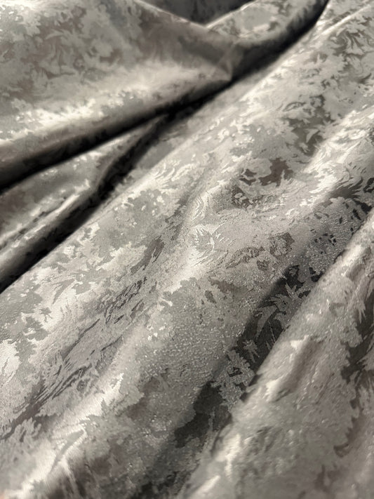Black & Silver Floral Jacquard Brocade Fabric | Sold by the Metre