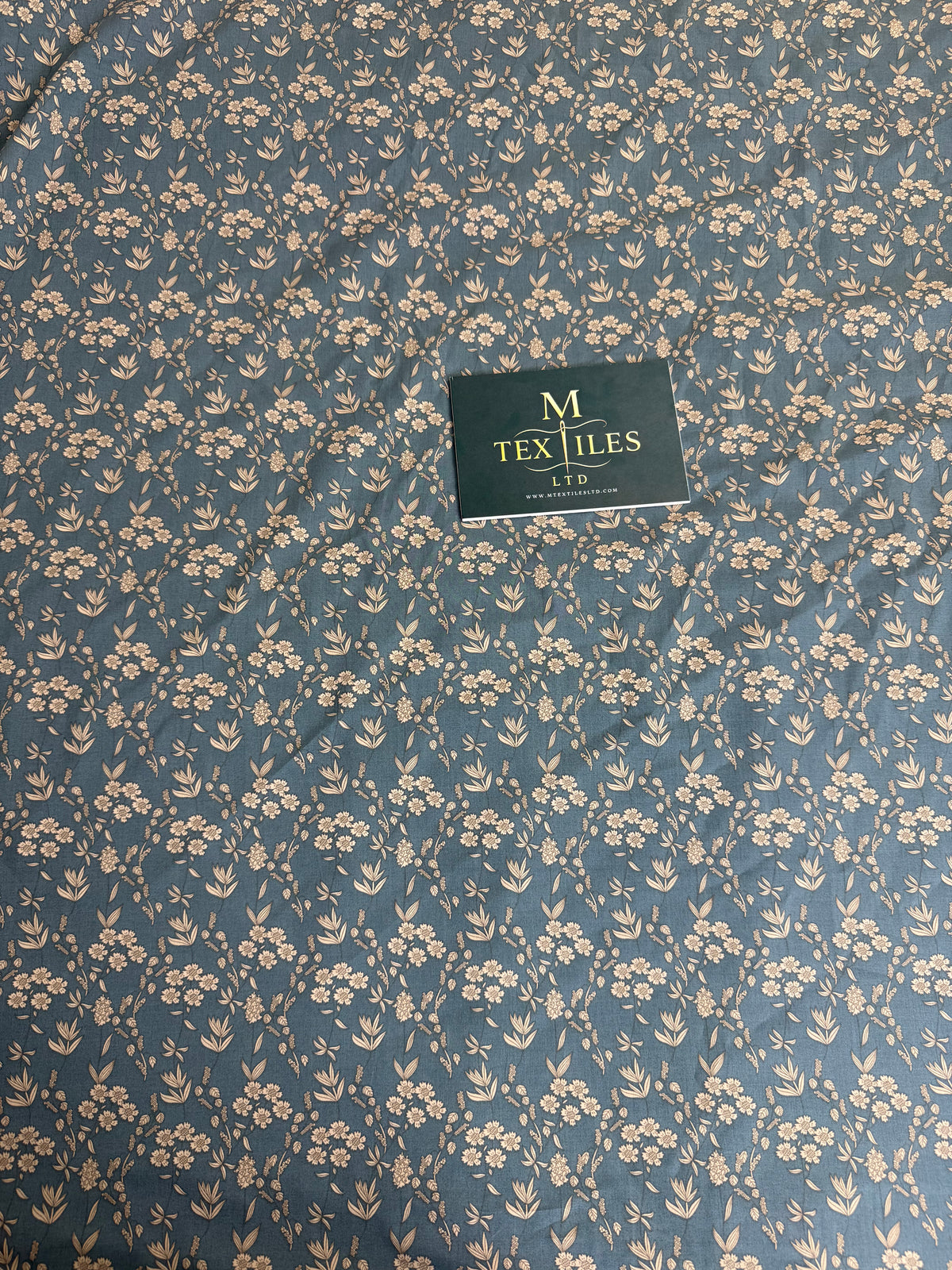 Cream Sprig on Teal Cotton Dress Fabric | Sold by the Metre