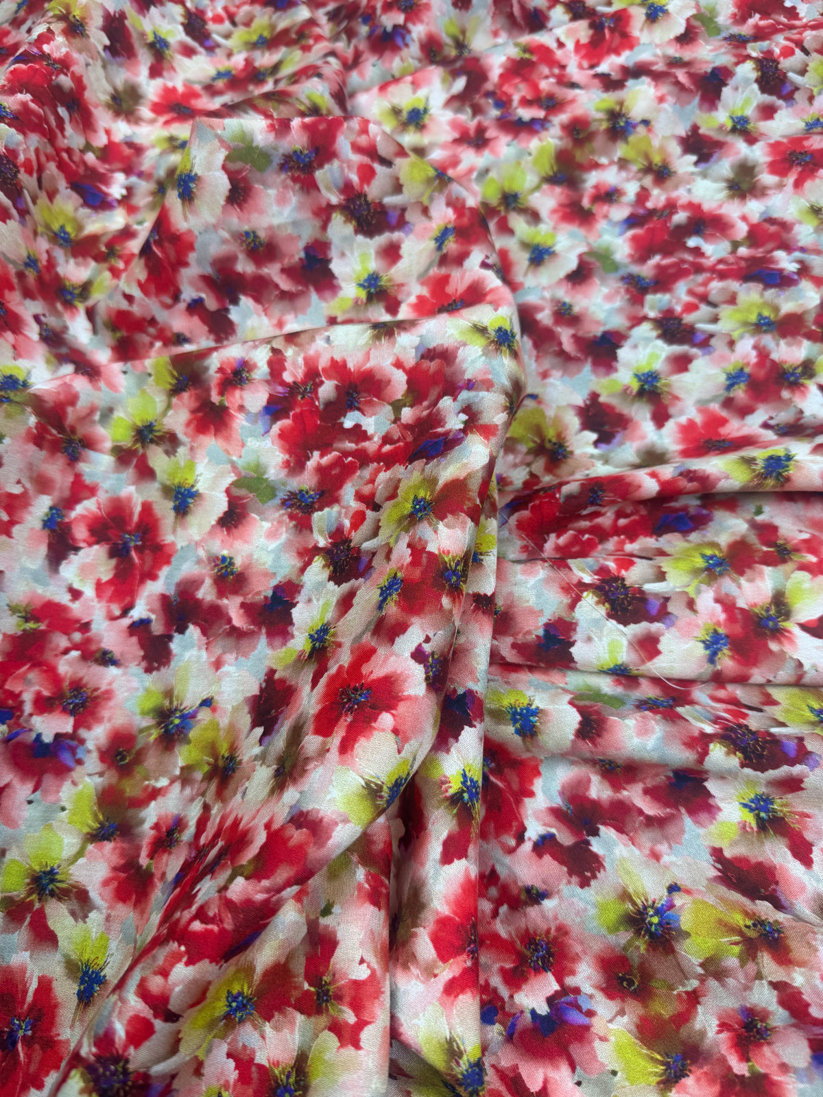 Red Watercolour Poppy Viscose Dress Fabric | Sold by the Metre