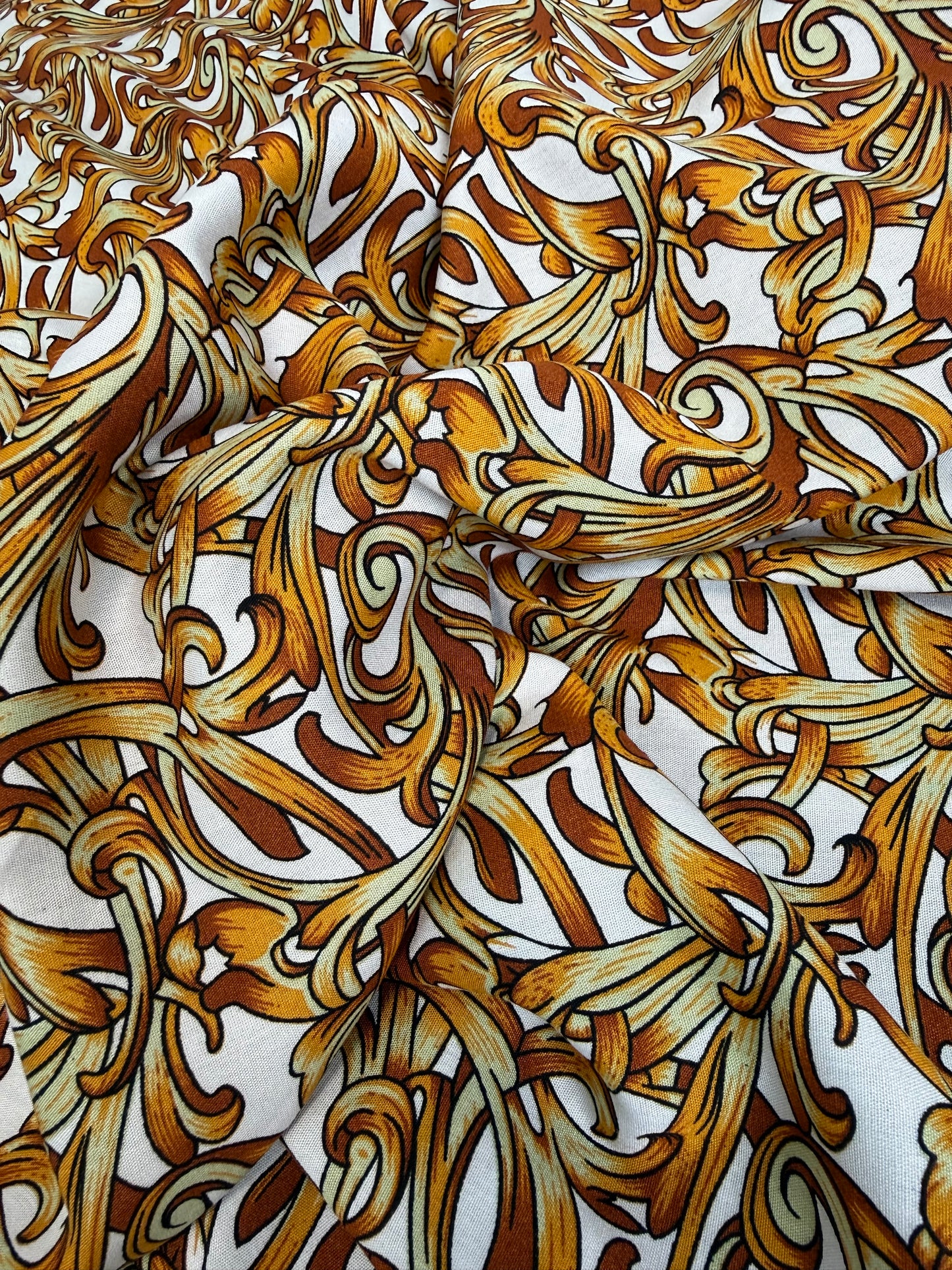 Baroque Scroll Viscose Dress Fabric | Sold by the Metre