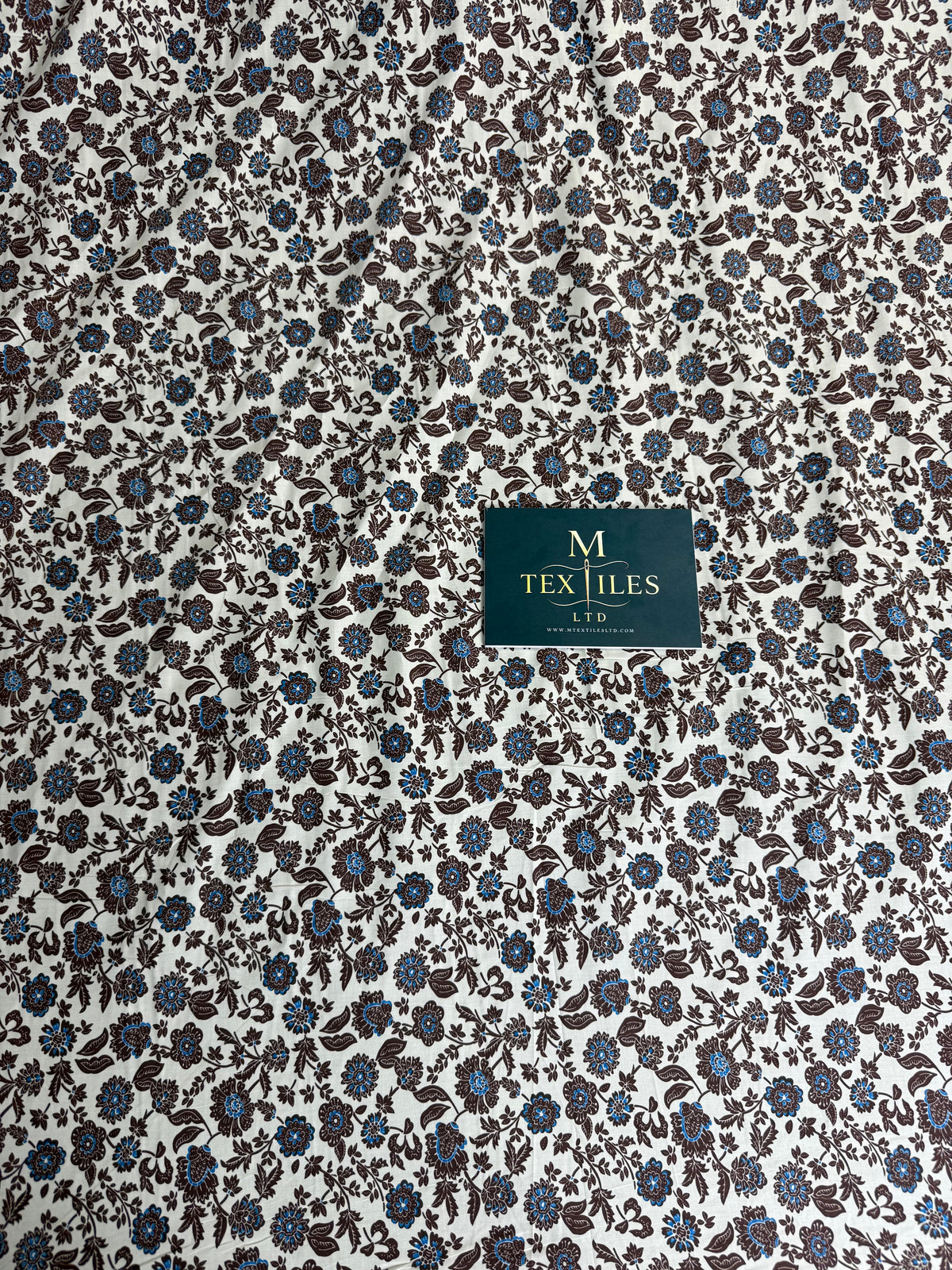 Brown & Blue Ditsy Cotton Dress Fabric | Sold by the Metre