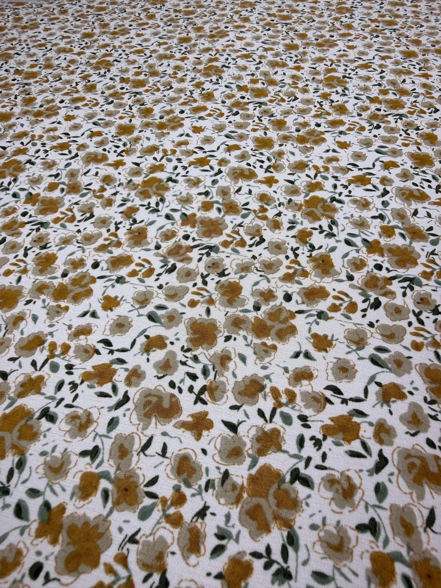 Mustard Ditsy on White Polyester Dress Fabric | Sold by the Metre