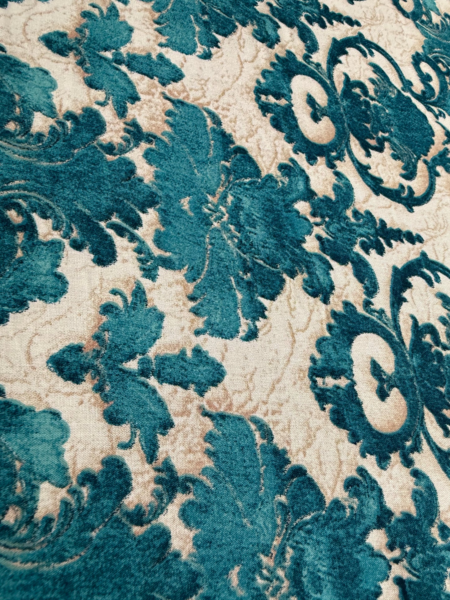 Teal Damask Viscose Dress Fabric | Sold by the Metre
