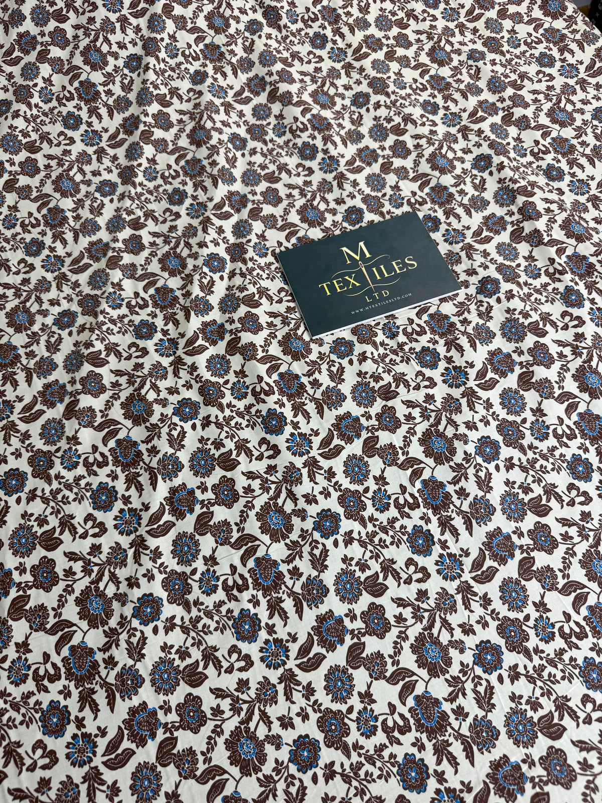 Brown & Blue Ditsy Cotton Dress Fabric | Sold by the Metre