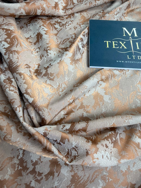 Gold & Cream Floral Jacquard Brocade Fabric | Sold by the Metre