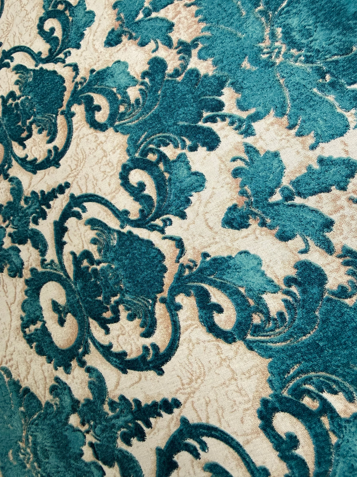Teal Damask Viscose Dress Fabric | Sold by the Metre