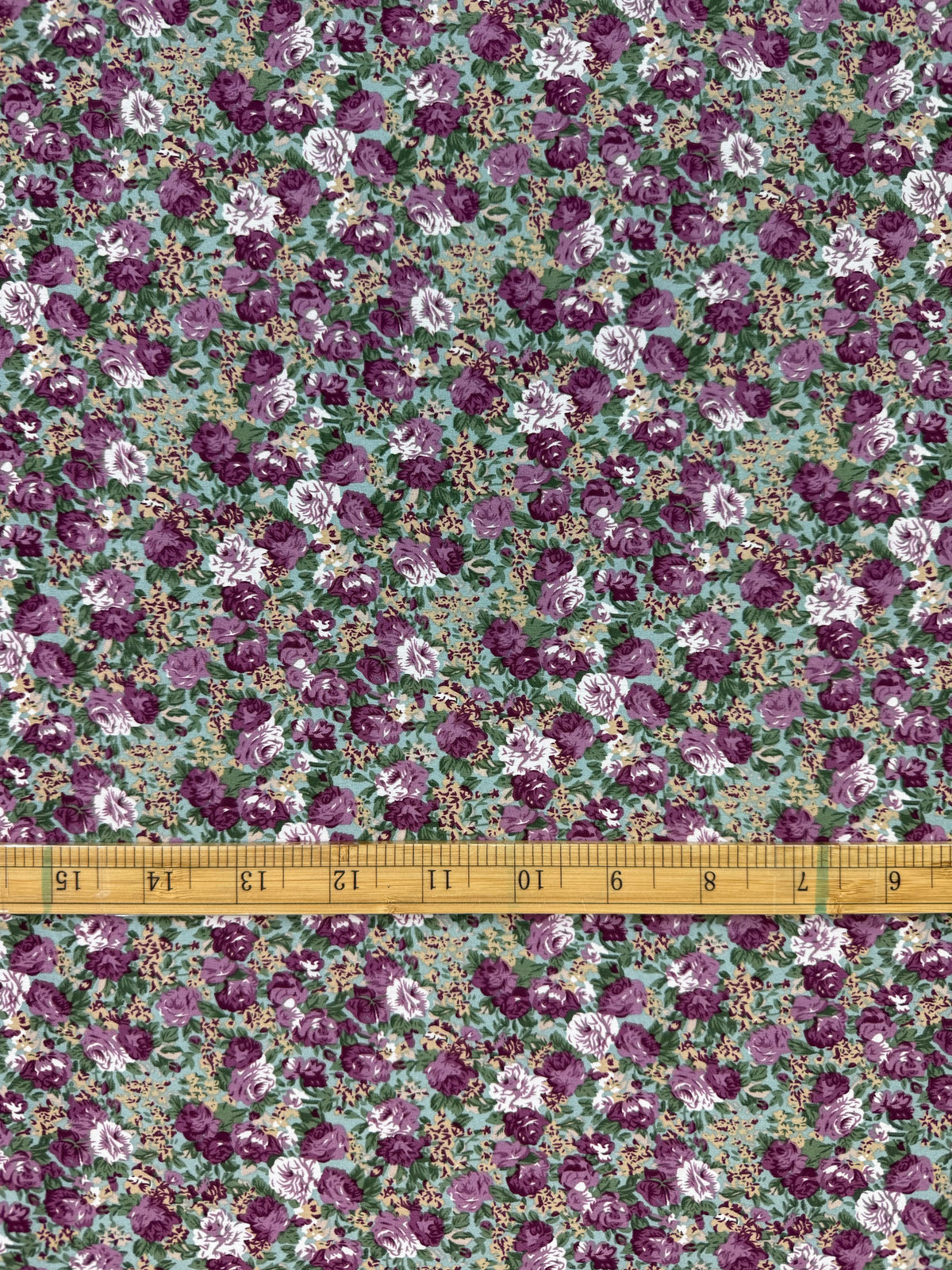 Plum Rose Bouquet Polyester Dress Fabric | Sold by the Metre