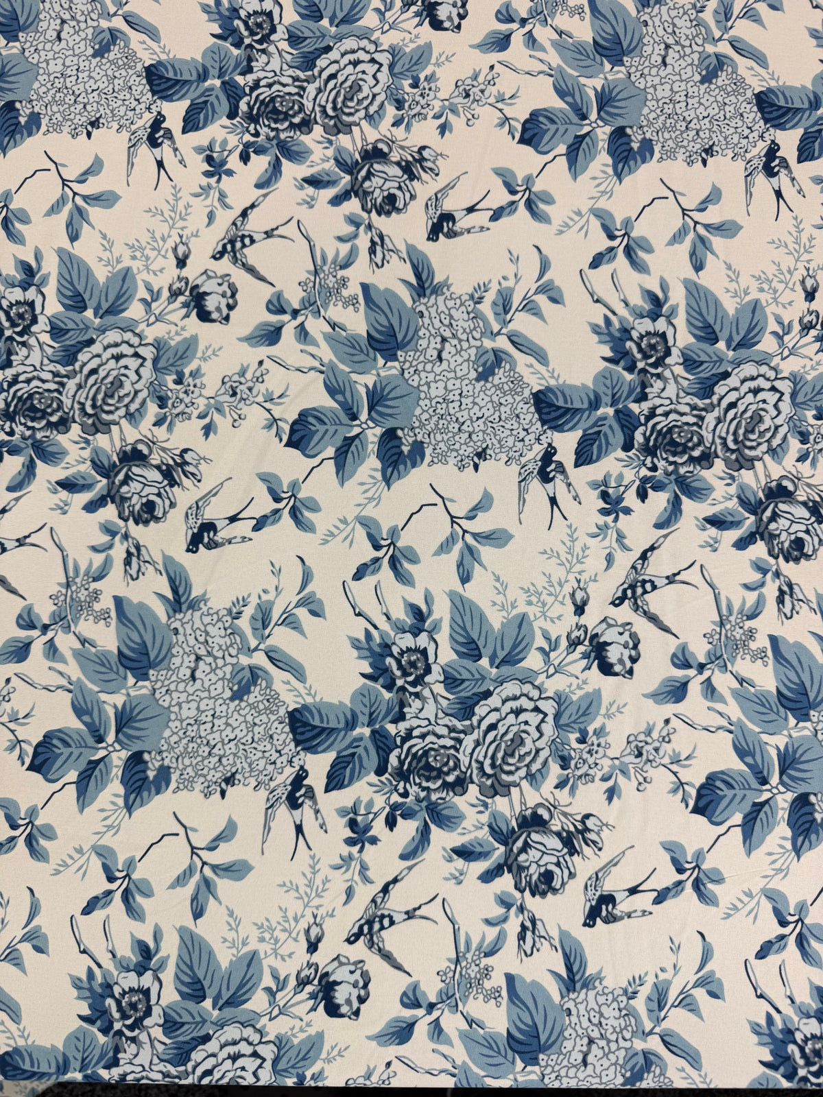 Blue Chinoiserie Hydrangea Polyester Dress Fabric | Sold by the Metre