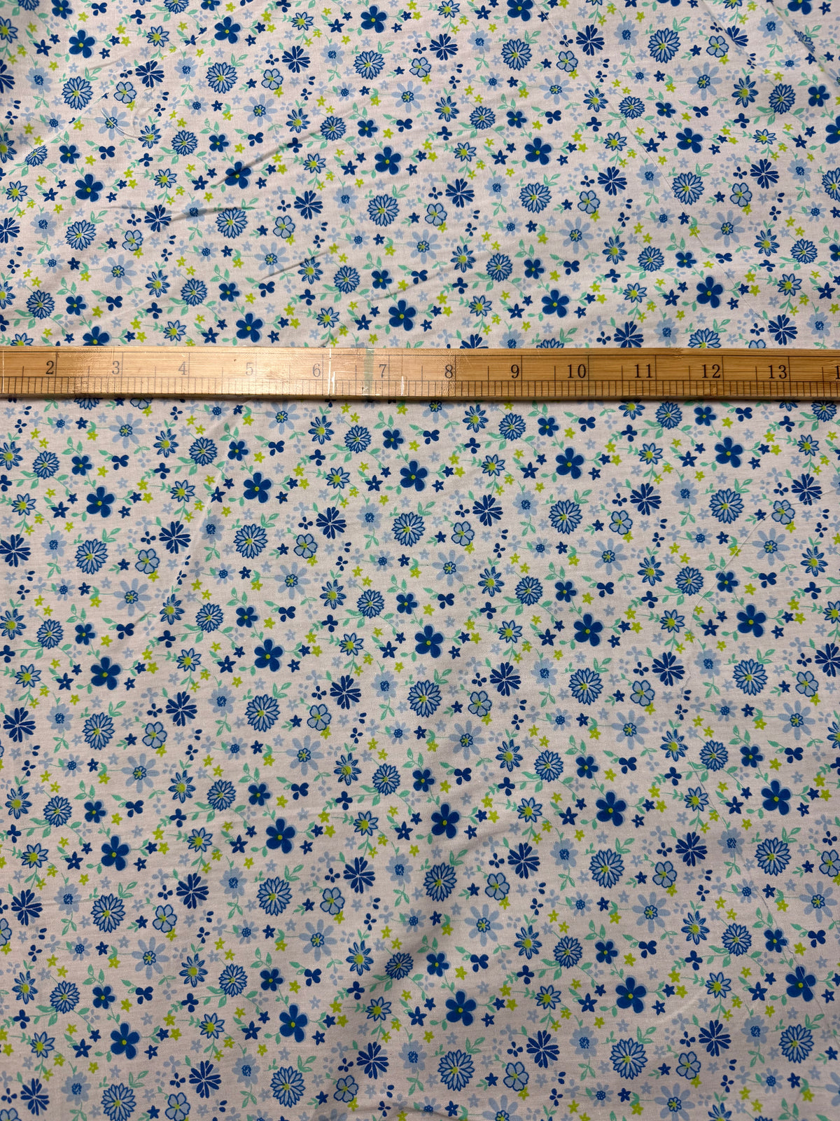 Blue Daisy on White Cotton Dress Fabric | Sold by the Metre