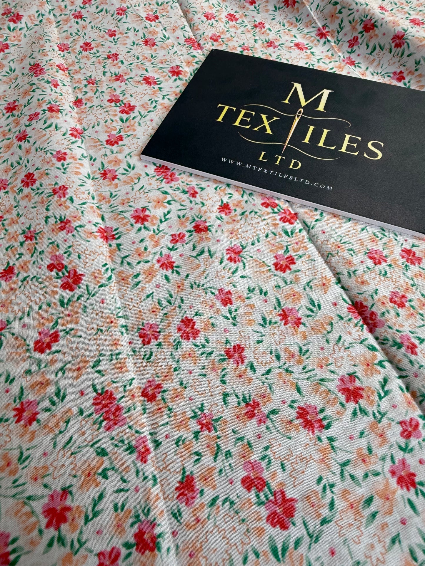 Pink Ditsy on Mint Cotton Dress Fabric | Sold by the Metre