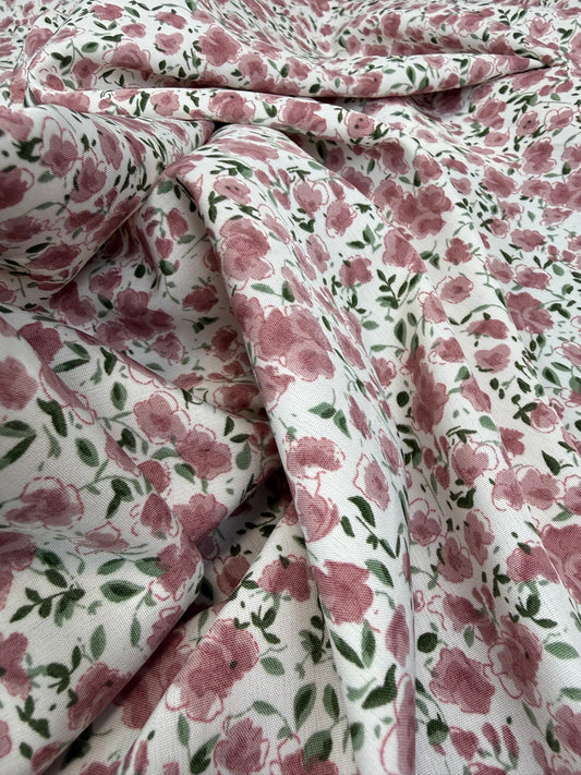 Dusty Pink Rose Trail Polyester Dress Fabric | Sold by the Metre