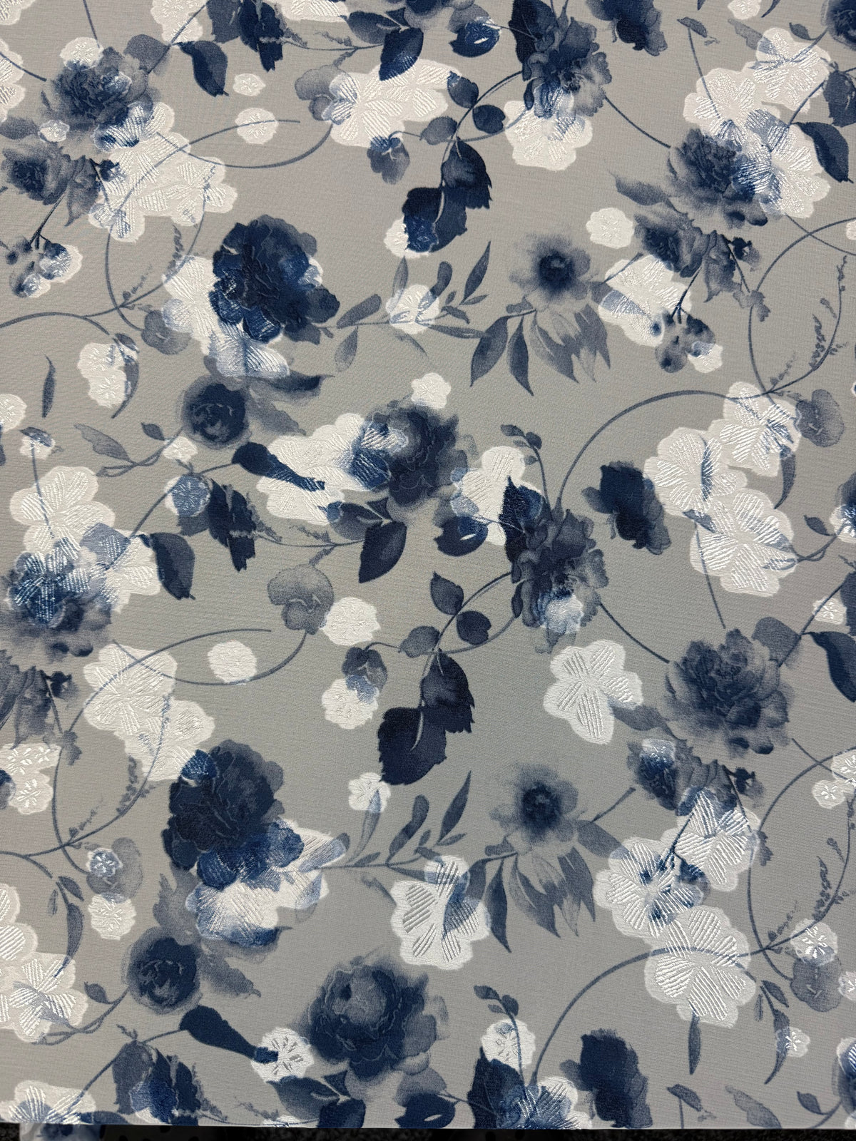 Navy Watercolour Floral Lurex Chiffon Fabric | Sold by the Metre