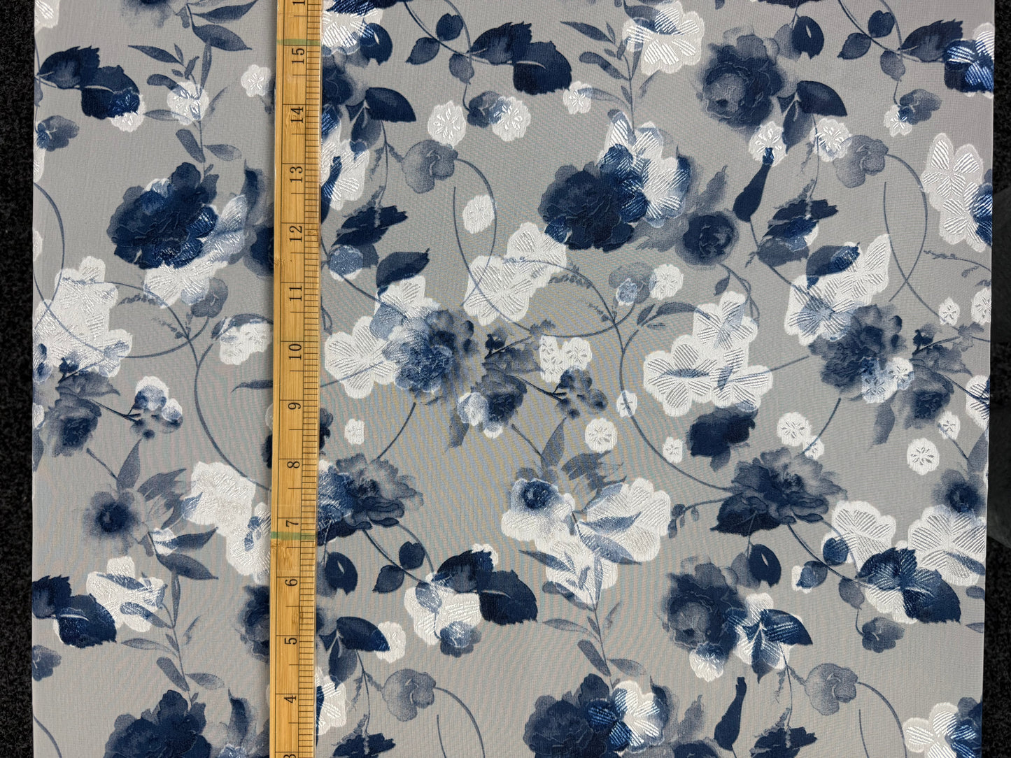 Navy Watercolour Floral Lurex Chiffon Fabric | Sold by the Metre