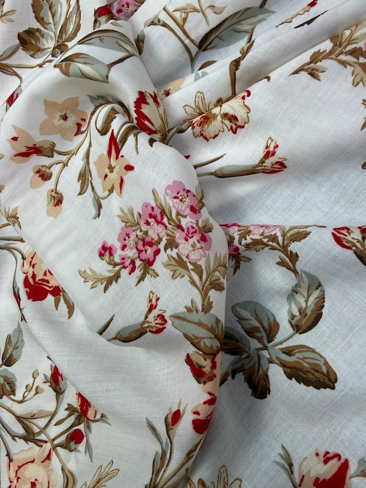 Vintage Rose on Ivory Viscose Dress Fabric | Sold by the Metre