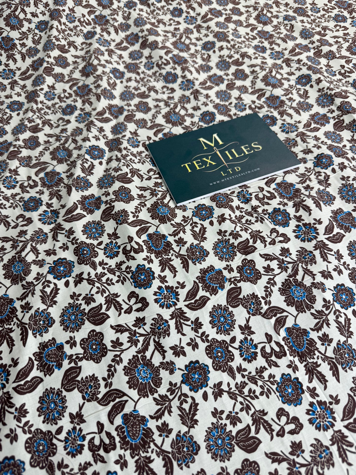 Brown & Blue Ditsy Cotton Dress Fabric | Sold by the Metre