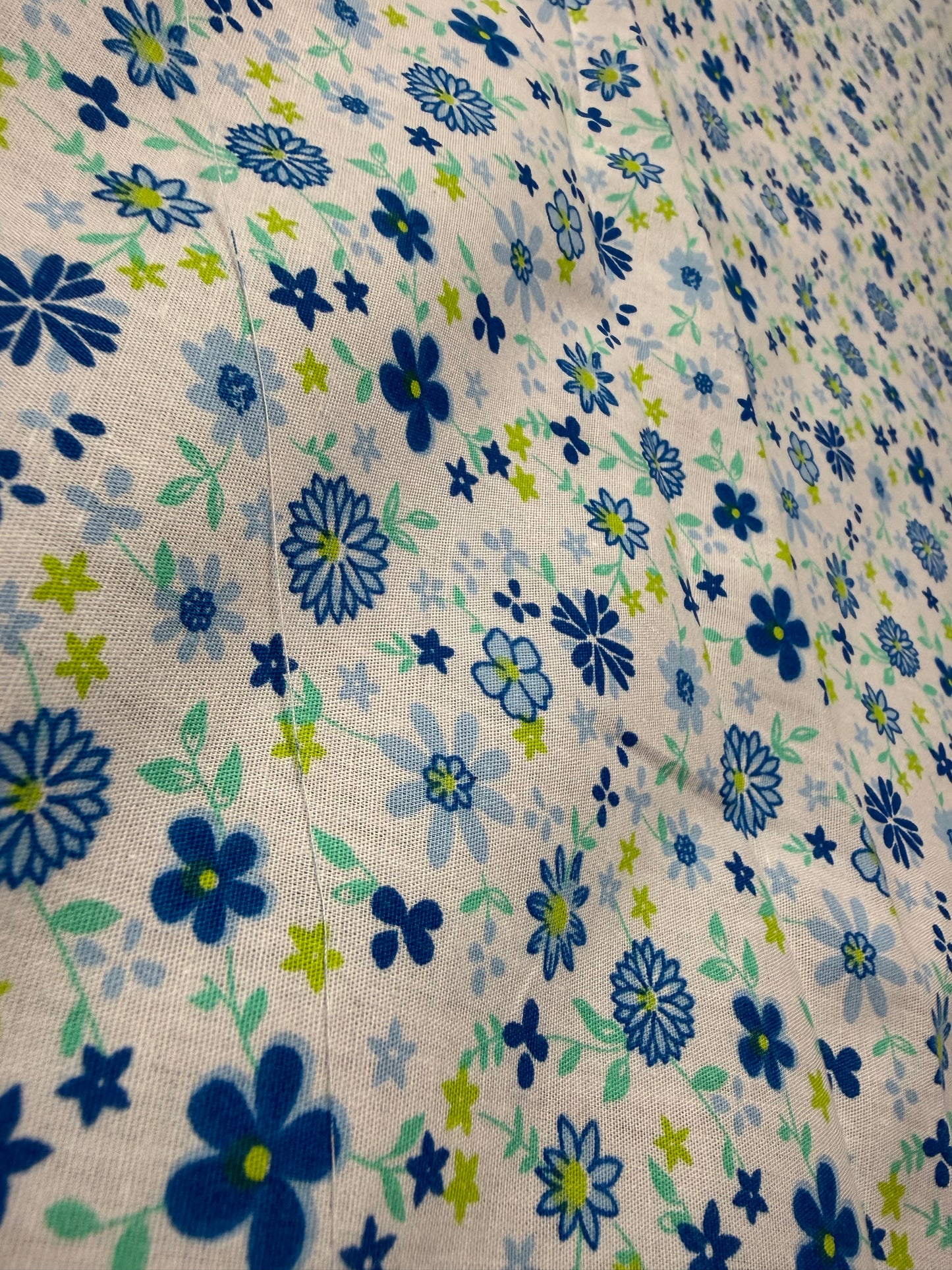 Blue Daisy on White Cotton Dress Fabric | Sold by the Metre