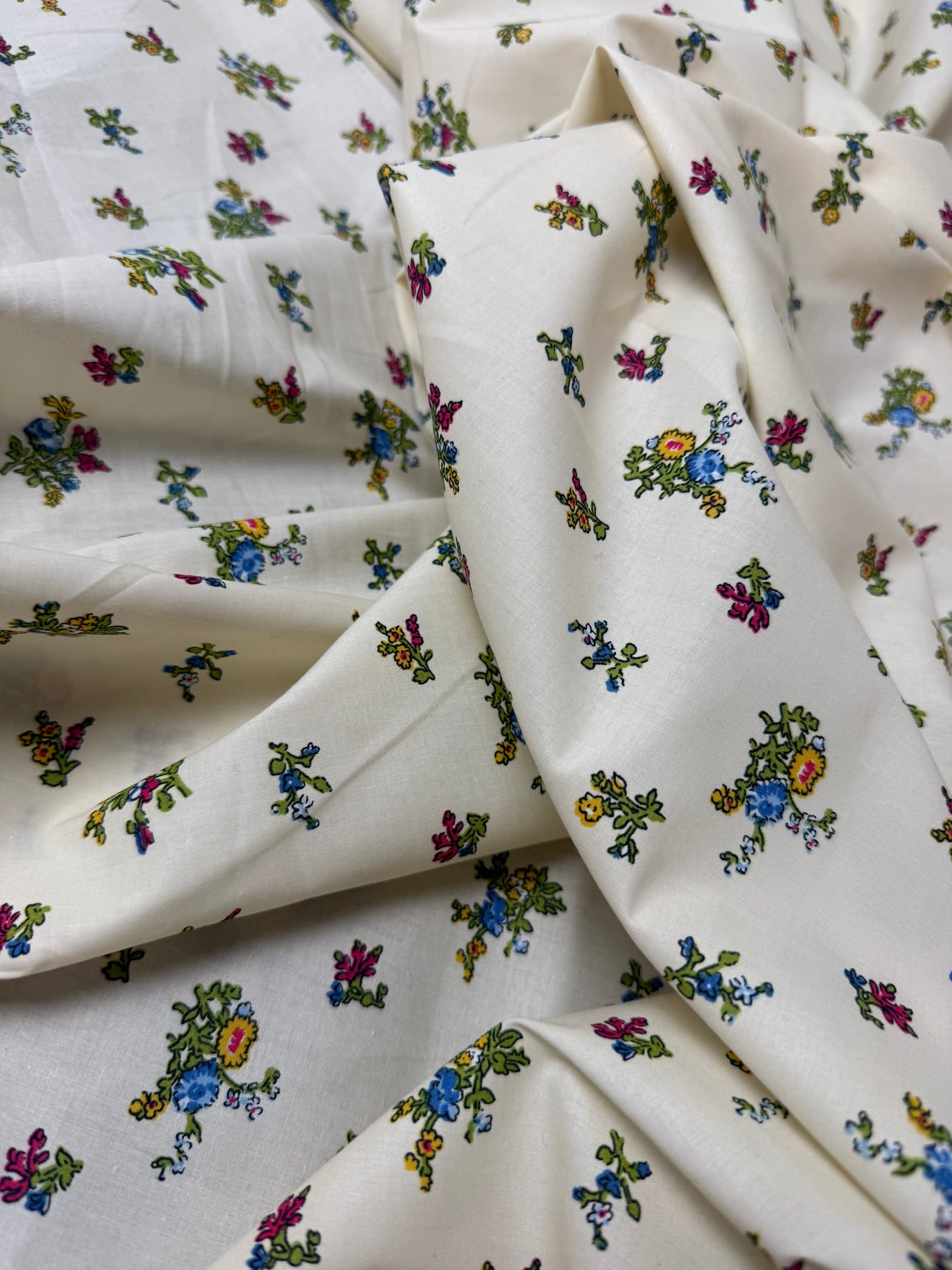Folk Ditsy on Cream Cotton Dress Fabric | Sold by the Metre