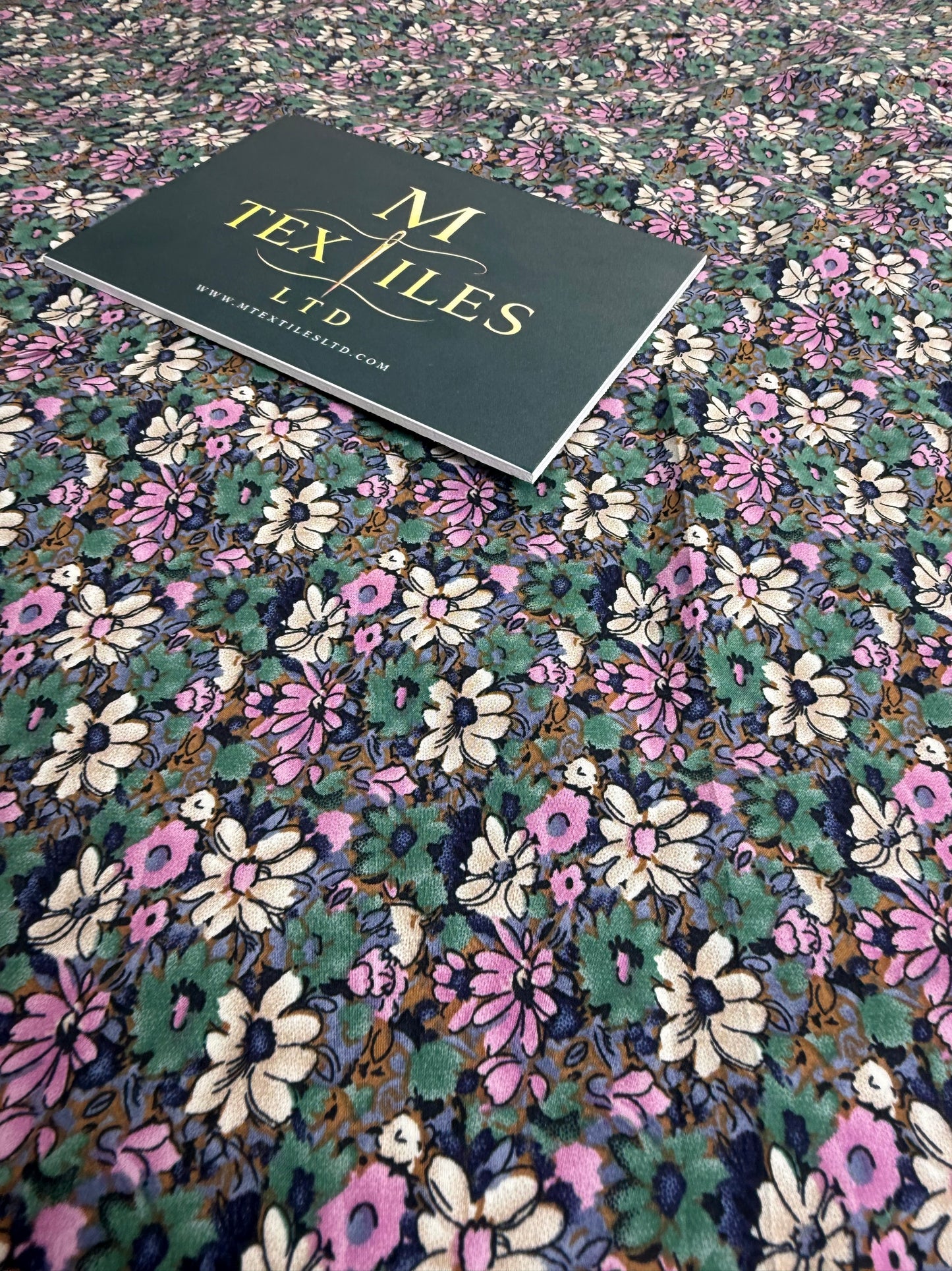 Pink & Sage Ditsy on Black Cotton Dress Fabric | Sold by the Metre