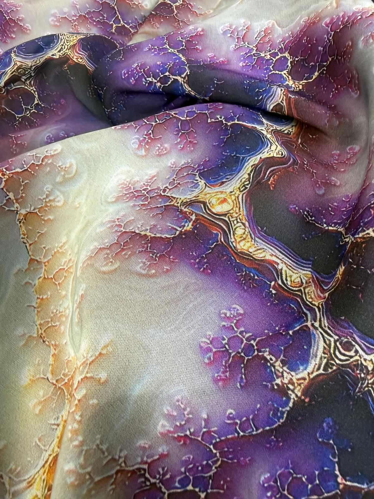 Magenta Marble Abstract Polyester Dress Fabric | Sold by the Metre