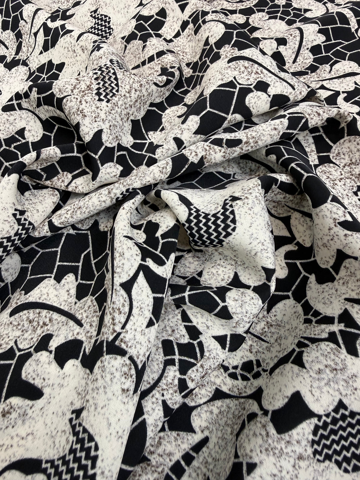 Monochrome Abstract Floral Polyester Dress Fabric | Sold by the Metre