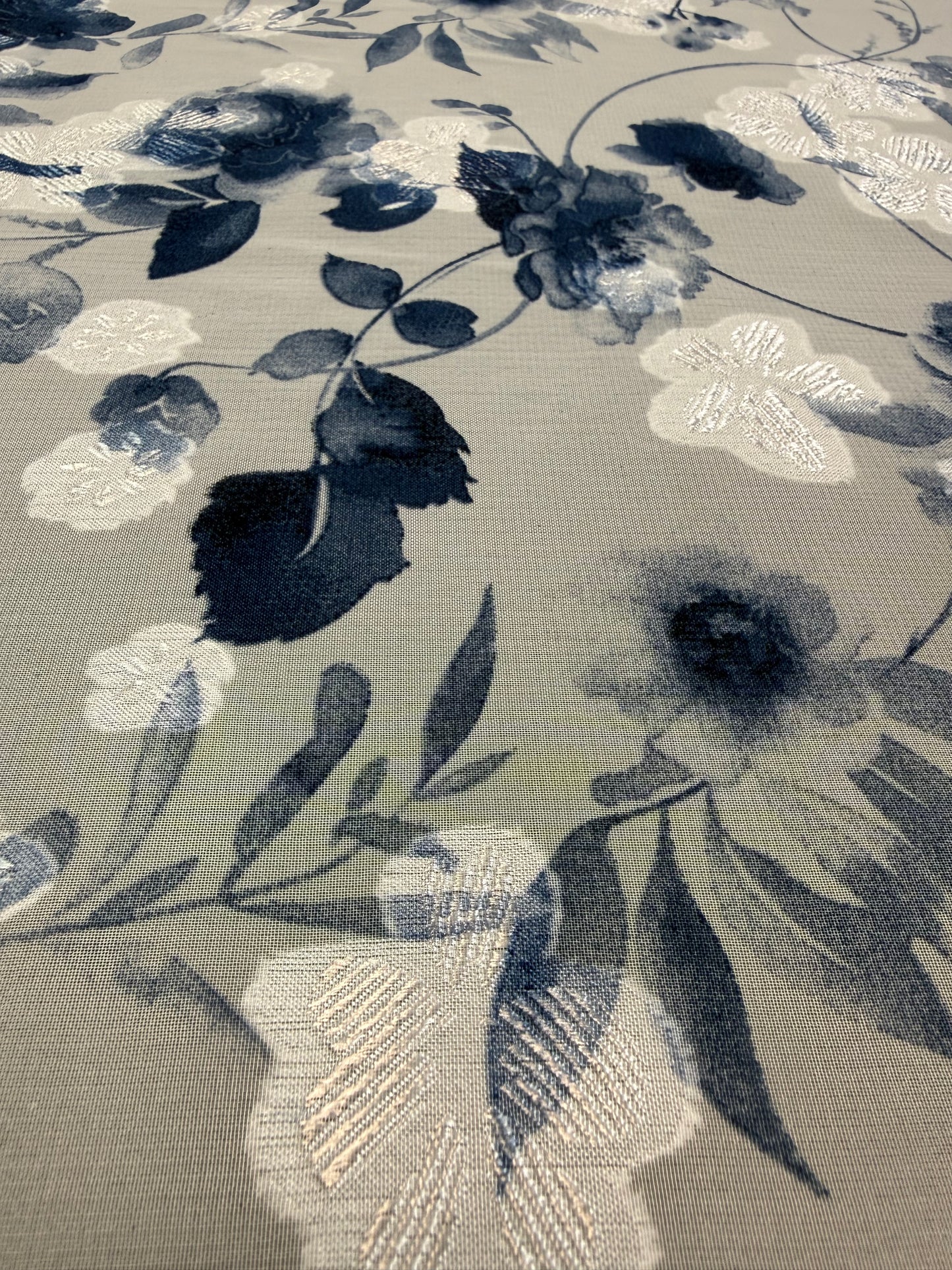 Navy Watercolour Floral Lurex Chiffon Fabric | Sold by the Metre
