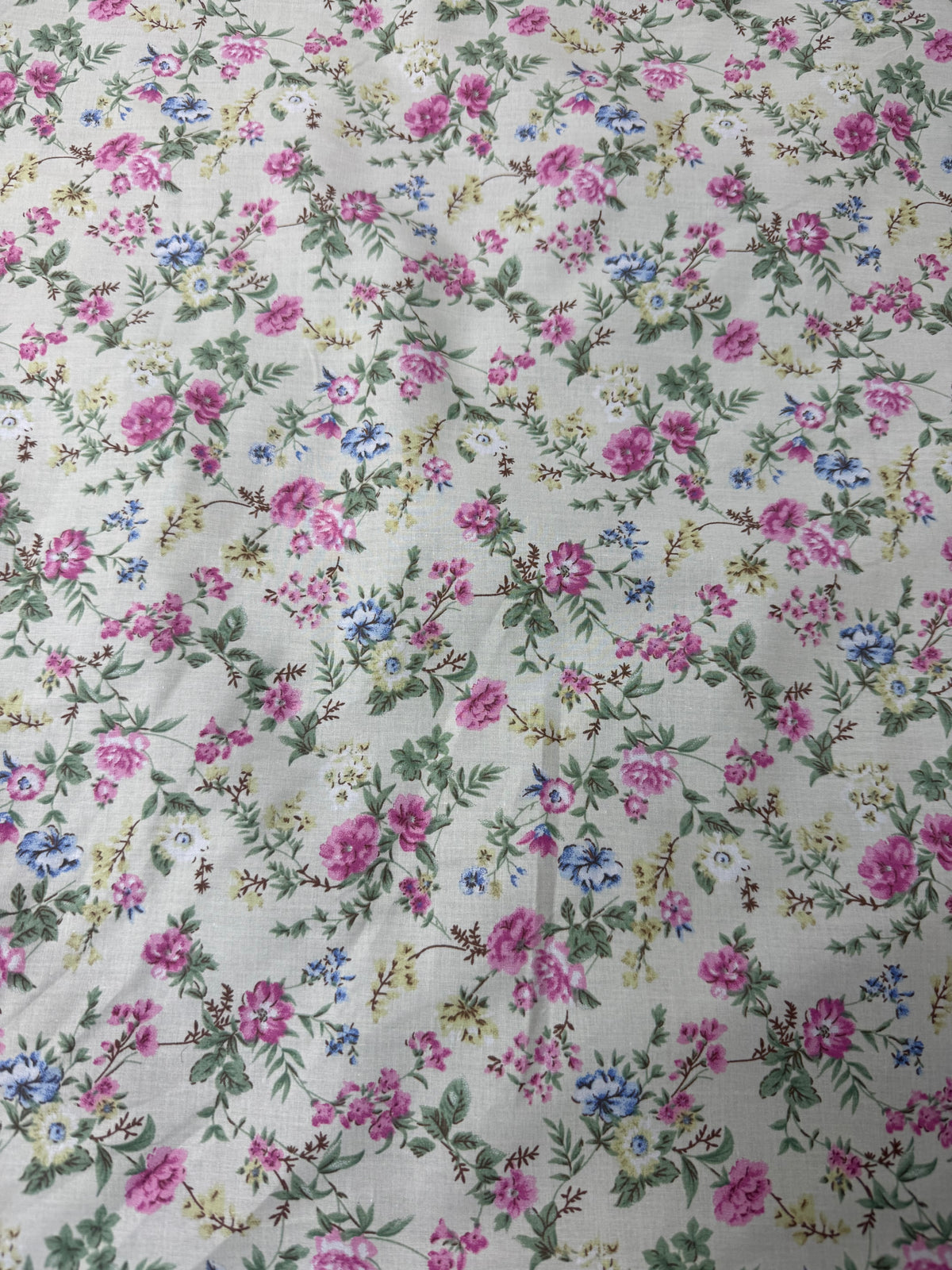 Pink Rose Spray on Cream Cotton Dress Fabric | Sold by the Metre