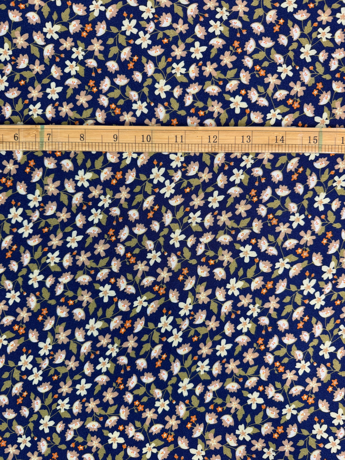 Cream Daisy on Navy Viscose Dress Fabric | Sold by the Metre