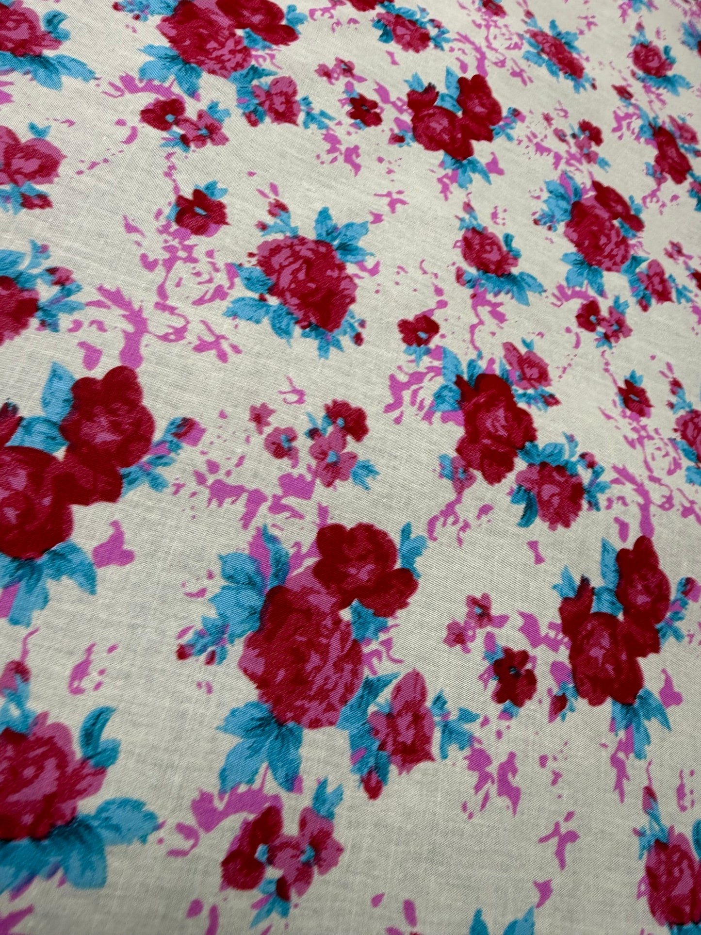 Magenta & Turquoise Rose Cotton Dress Fabric | Sold by the Metre