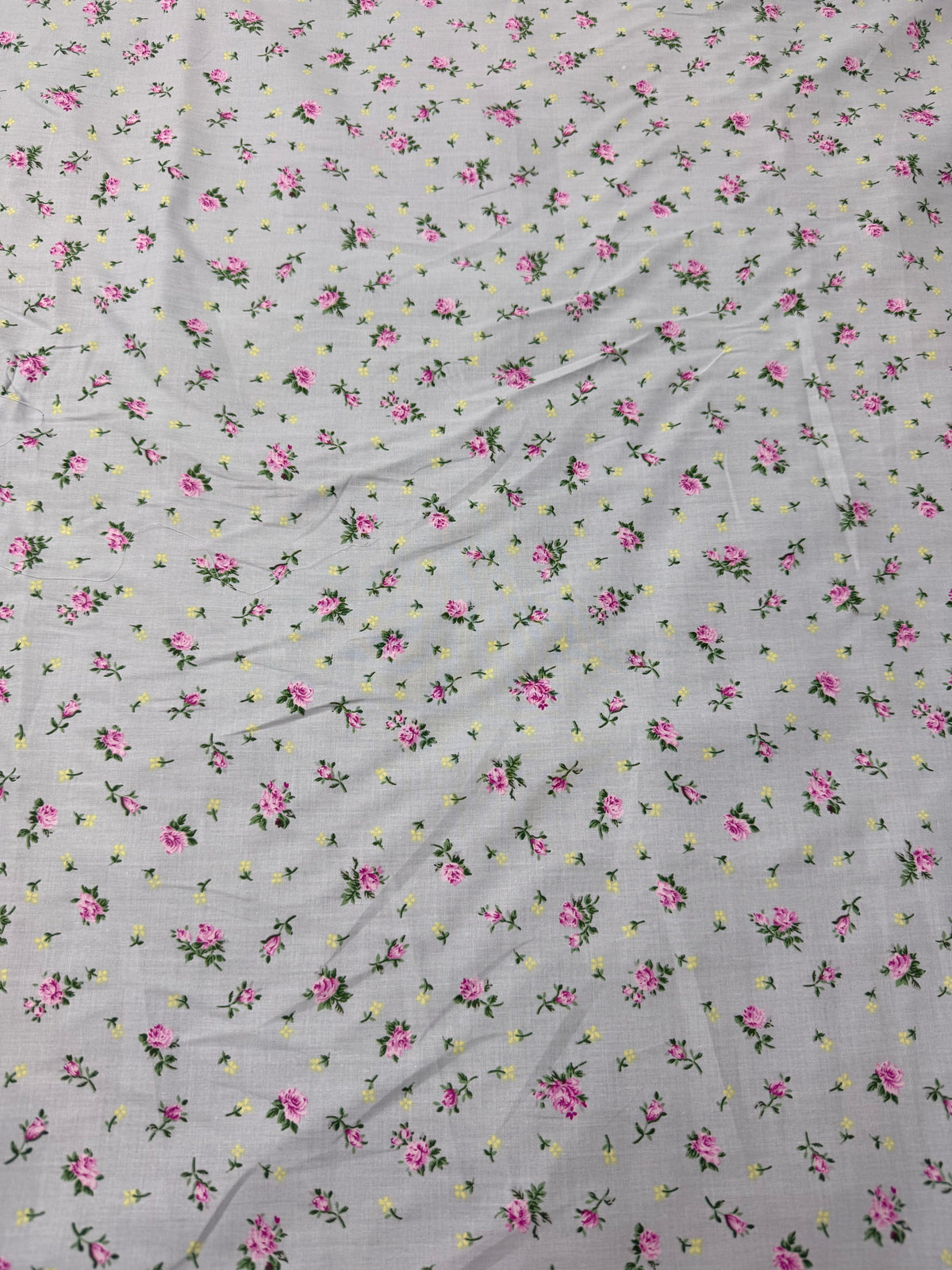 Pink Rosebud on Grey Cotton Dress Fabric | Sold by the Metre