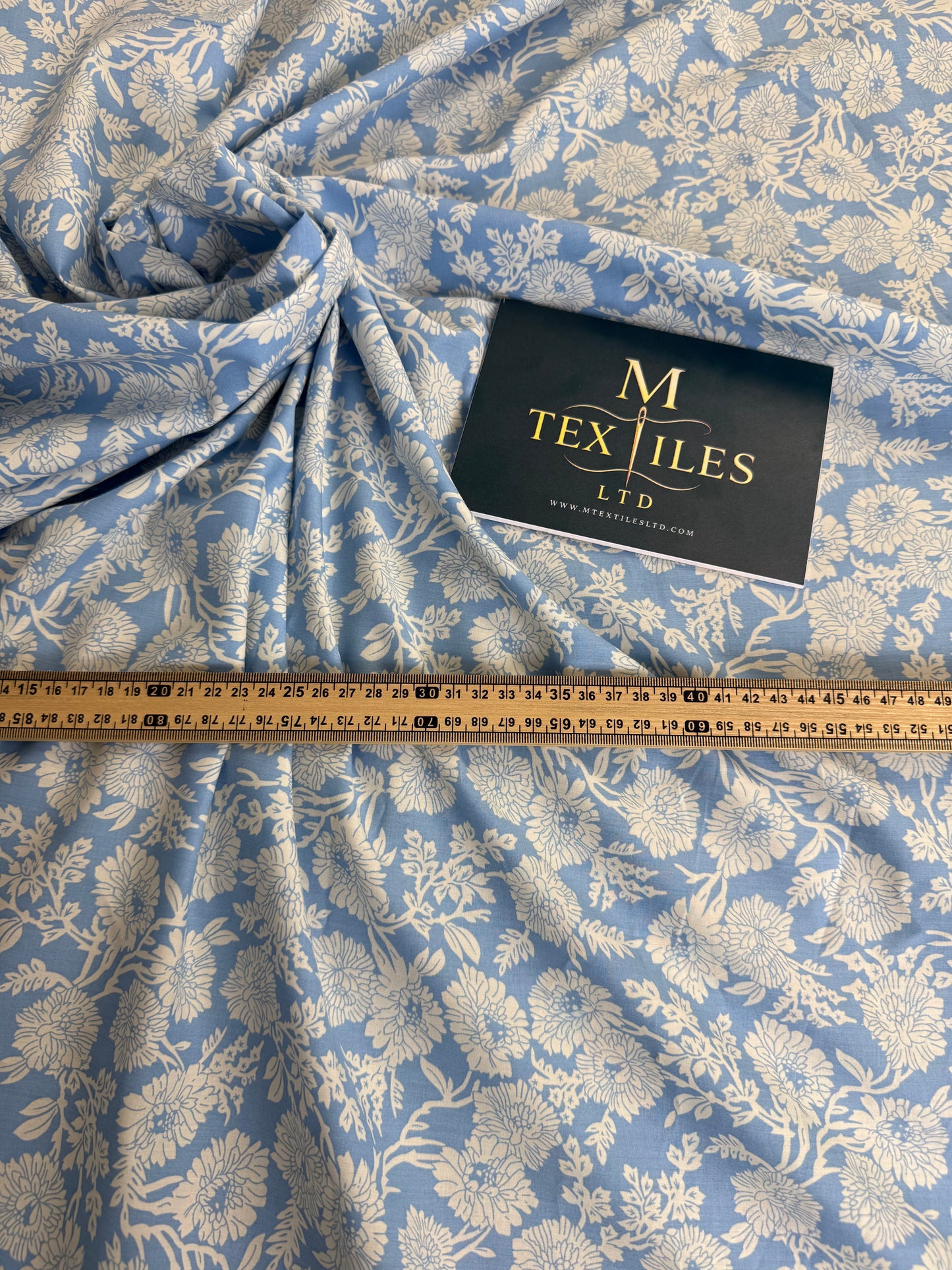 Cornflower & Cream Trailing Floral Cotton Dress Fabric | Sold by the Metre