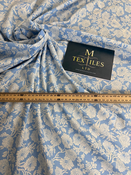 Cornflower & Cream Trailing Floral Cotton Dress Fabric | Sold by the Metre