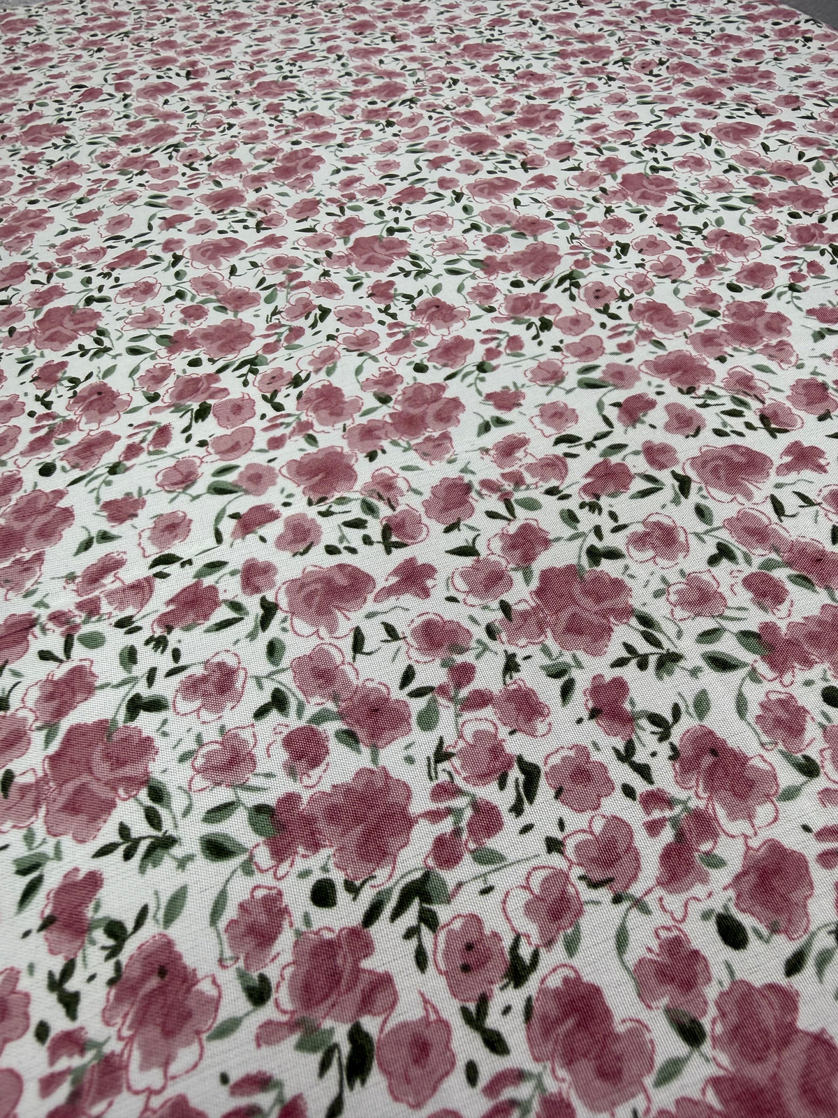 Dusty Pink Rose Trail Polyester Dress Fabric | Sold by the Metre