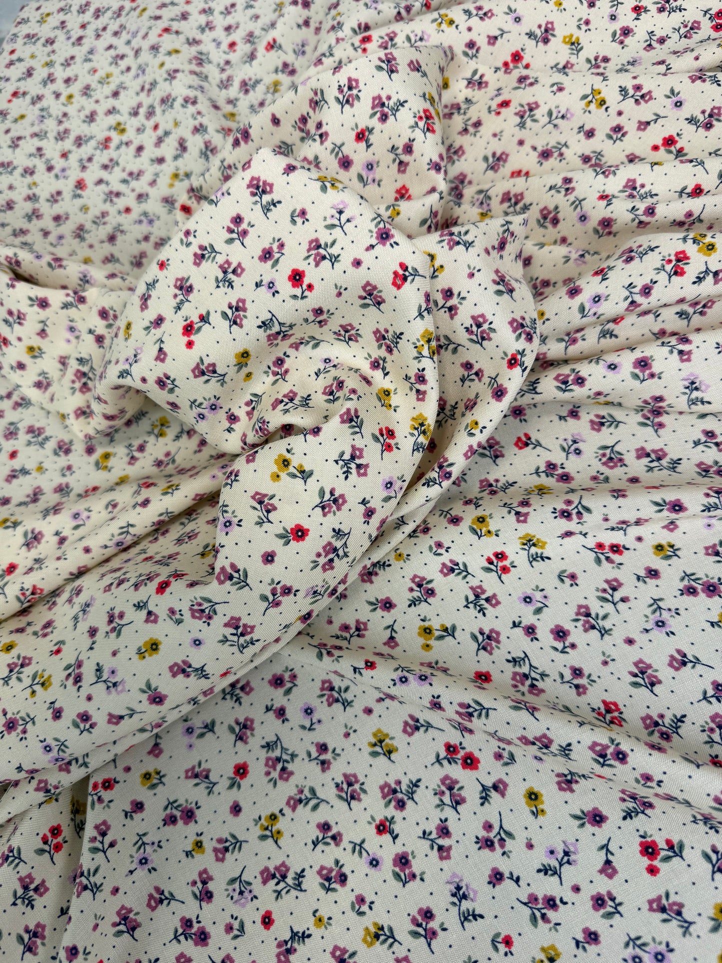 Multicolour Ditsy on Ivory Viscose Dress Fabric | Sold by the Metre
