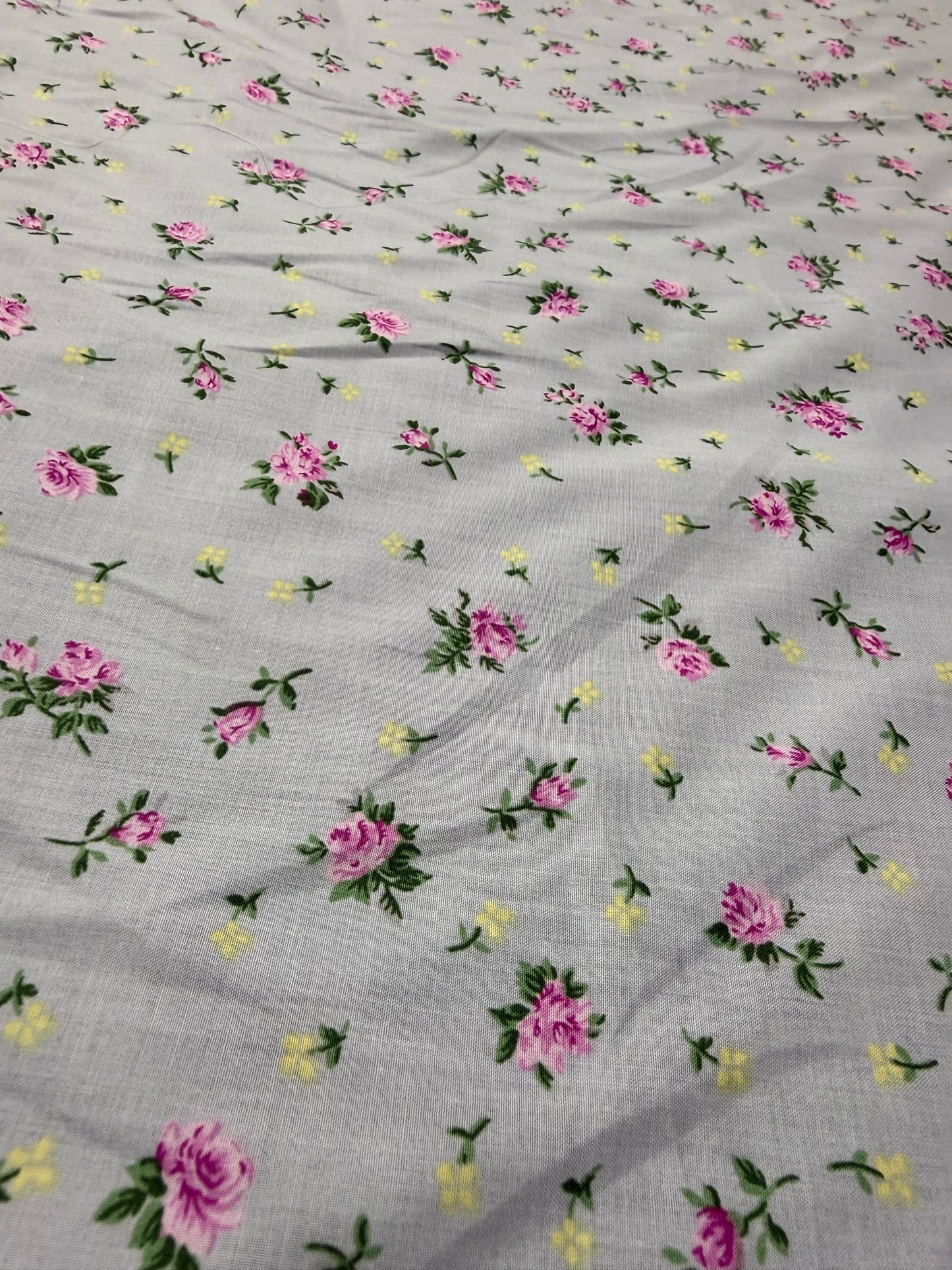 Pink Rosebud on Grey Cotton Dress Fabric | Sold by the Metre
