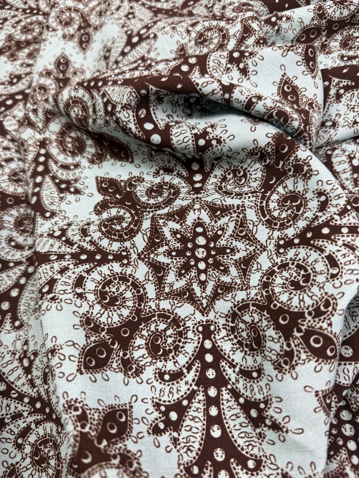Brown Paisley Bandana Viscose Dress Fabric | Sold by the Metre
