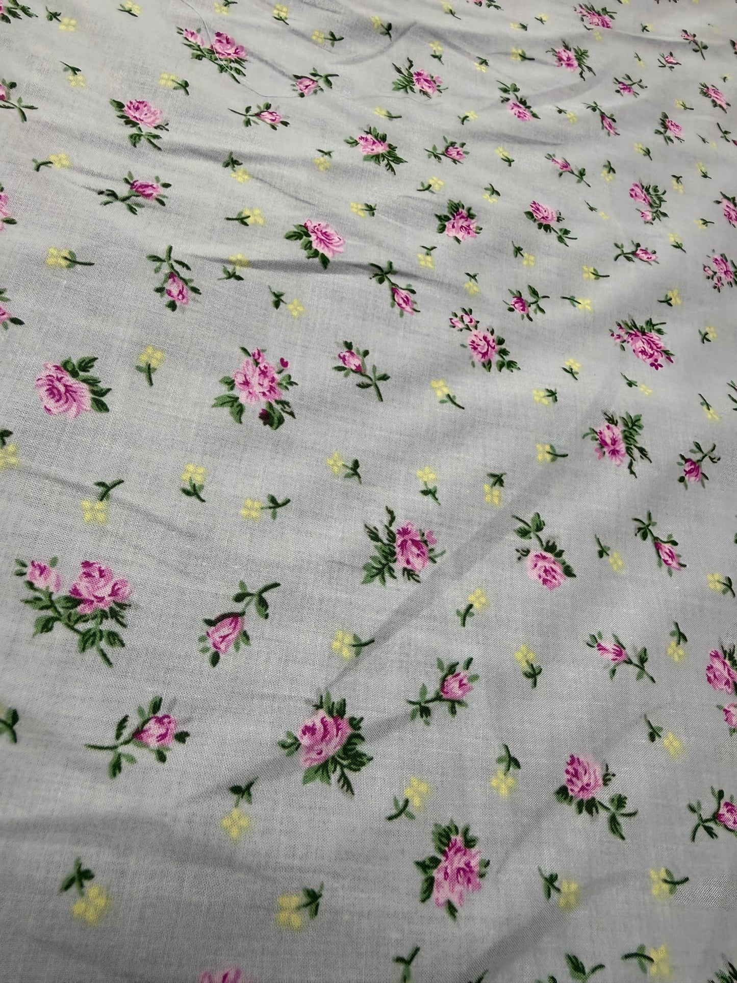 Pink Rosebud on Grey Cotton Dress Fabric | Sold by the Metre