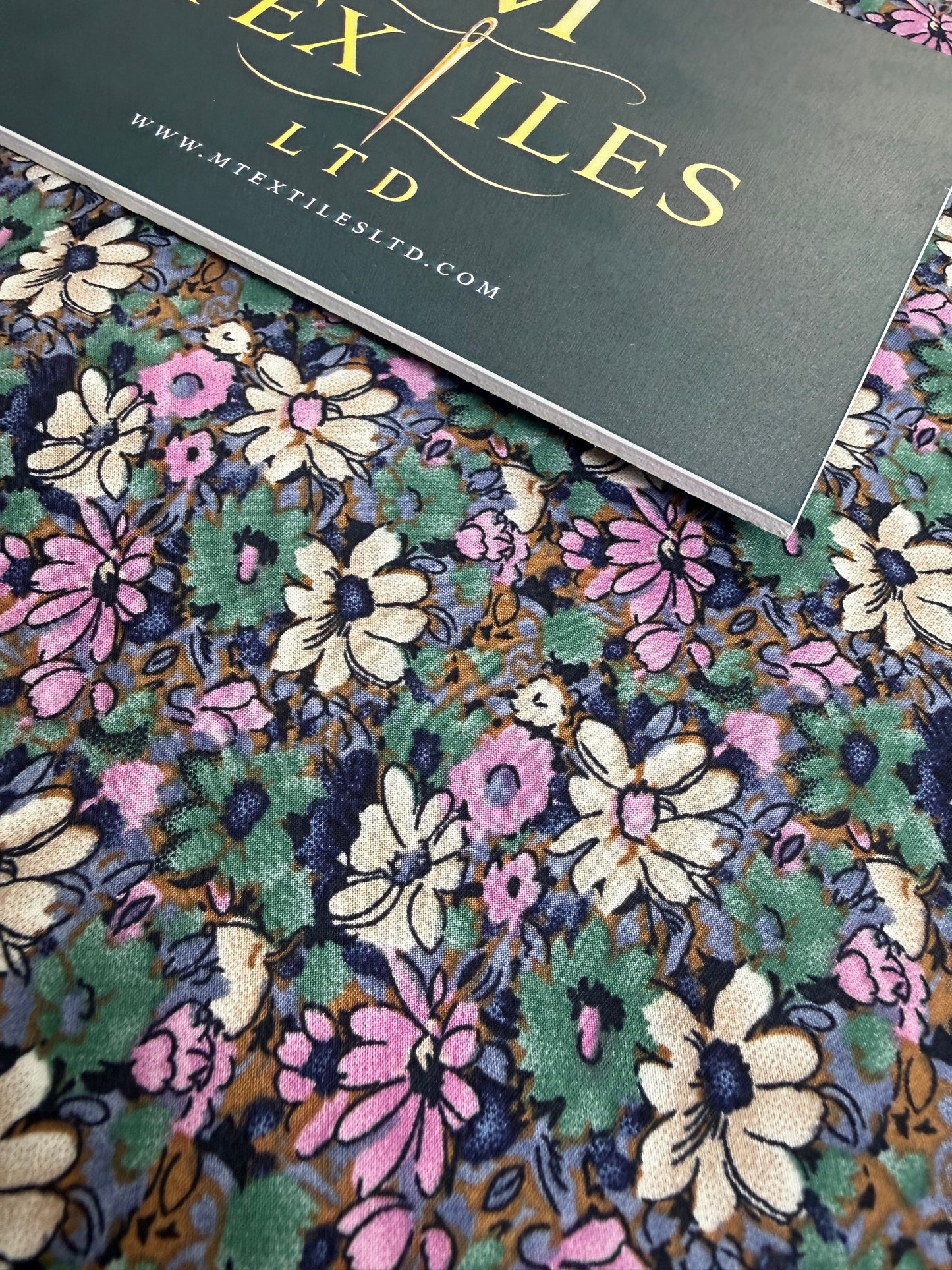 Pink & Sage Ditsy on Black Cotton Dress Fabric | Sold by the Metre