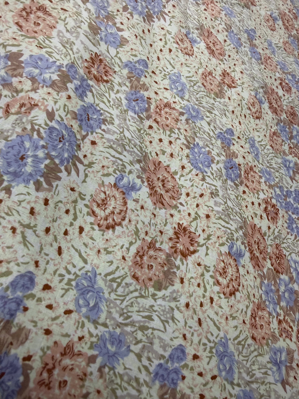 Blue & Peach Cottage Floral Cotton Dress Fabric | Sold by the Metre