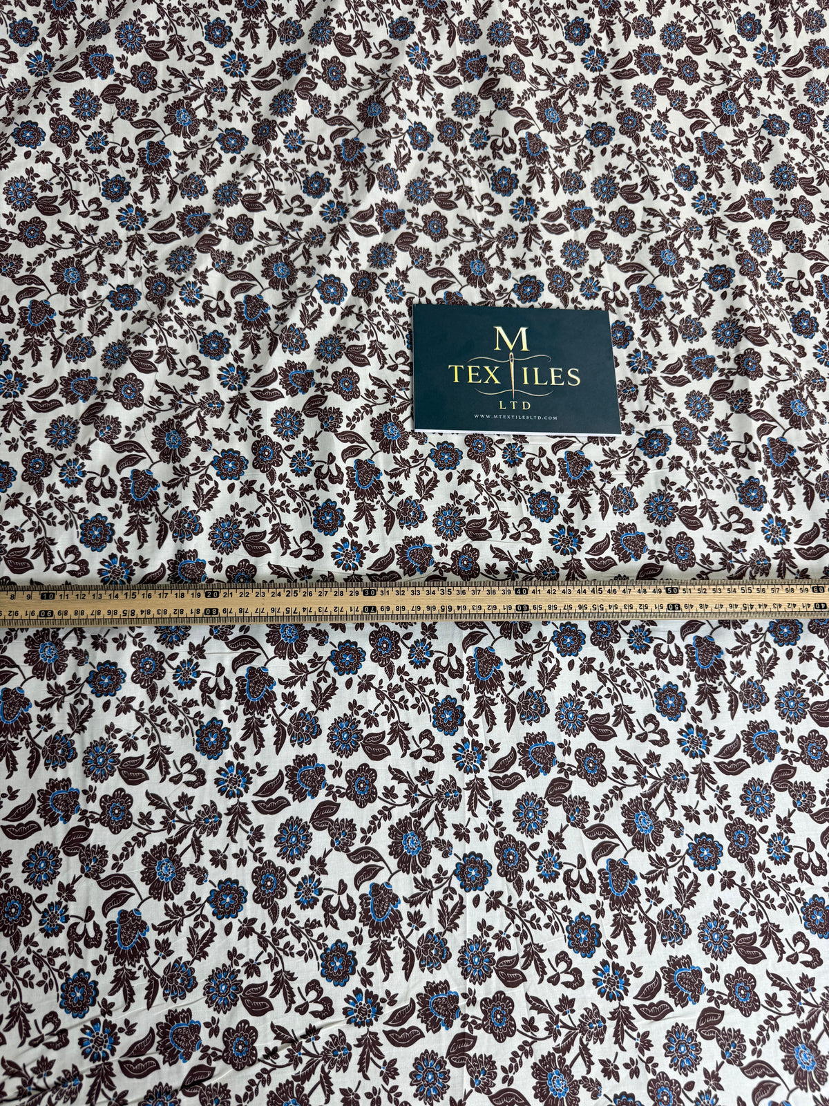 Brown & Blue Ditsy Cotton Dress Fabric | Sold by the Metre