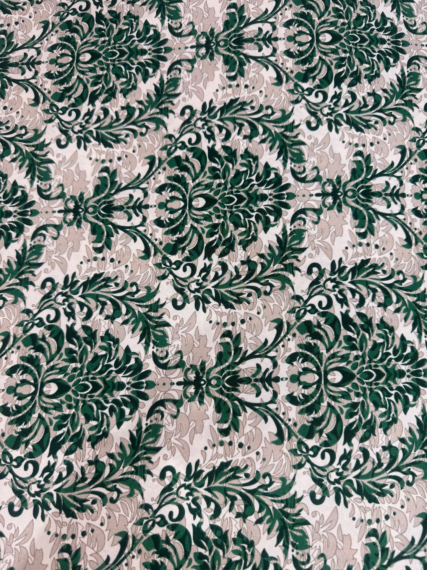 Emerald Damask Leaf Polyester Dress Fabric | Sold by the Metre