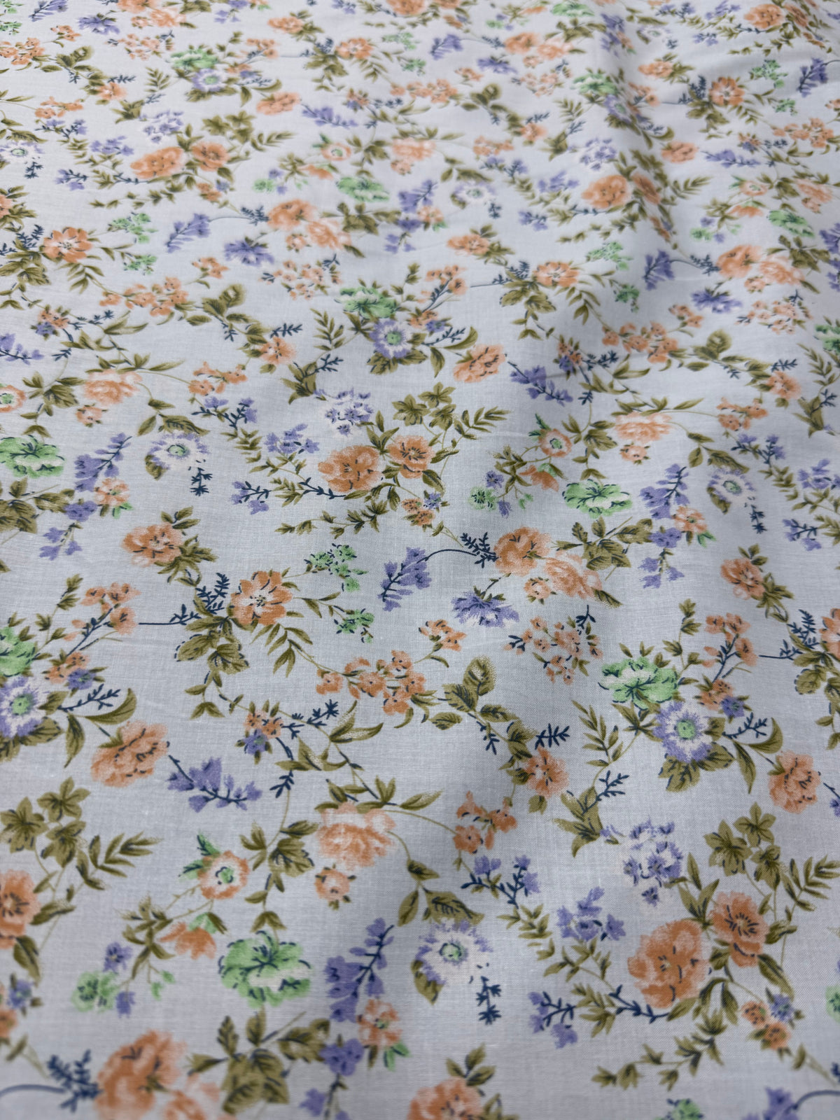 Peach & Blue Cottage Floral Cotton Dress Fabric | Sold by the Metre