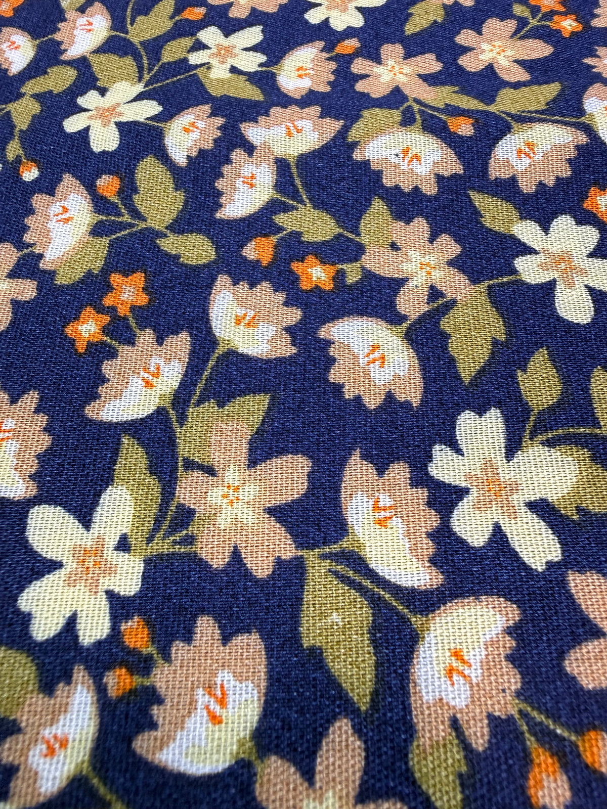 Cream Daisy on Navy Viscose Dress Fabric | Sold by the Metre